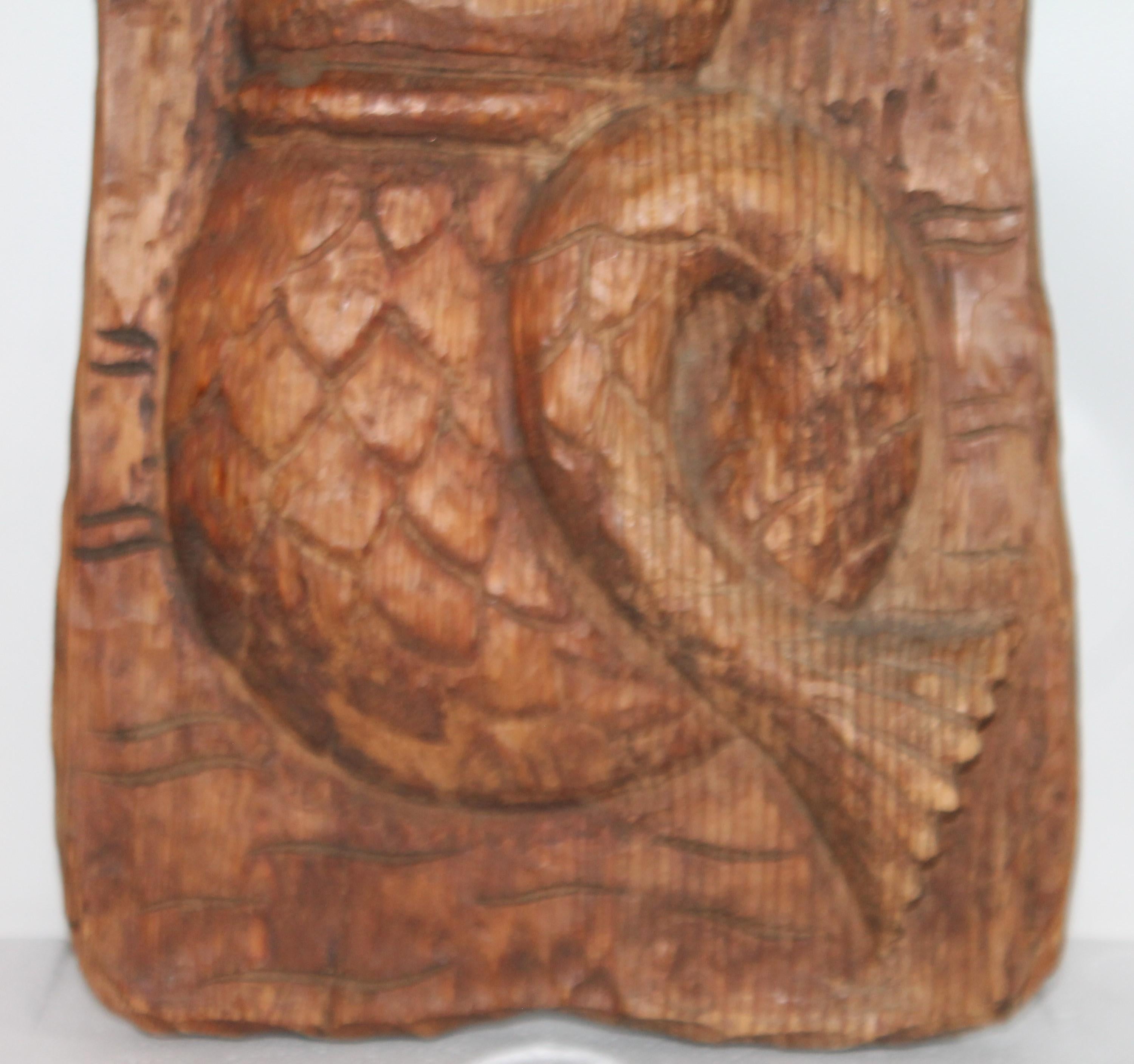 Hand-Carved 19th Century Hand Carved Mermaid Plaque