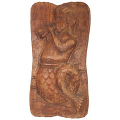 19th Century Hand Carved Mermaid Plaque