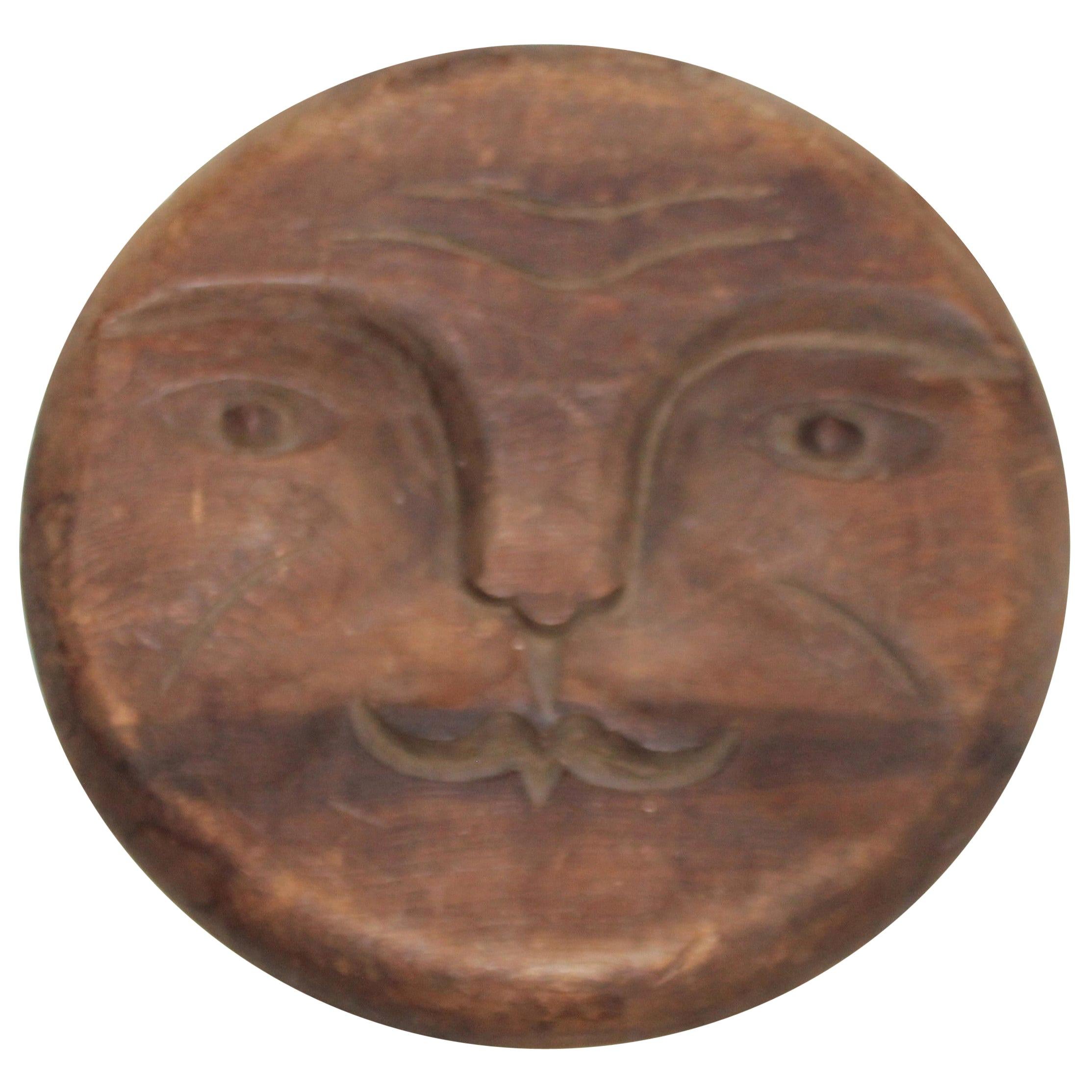 19th Century Hand Carved Wood Man in the Moon Face