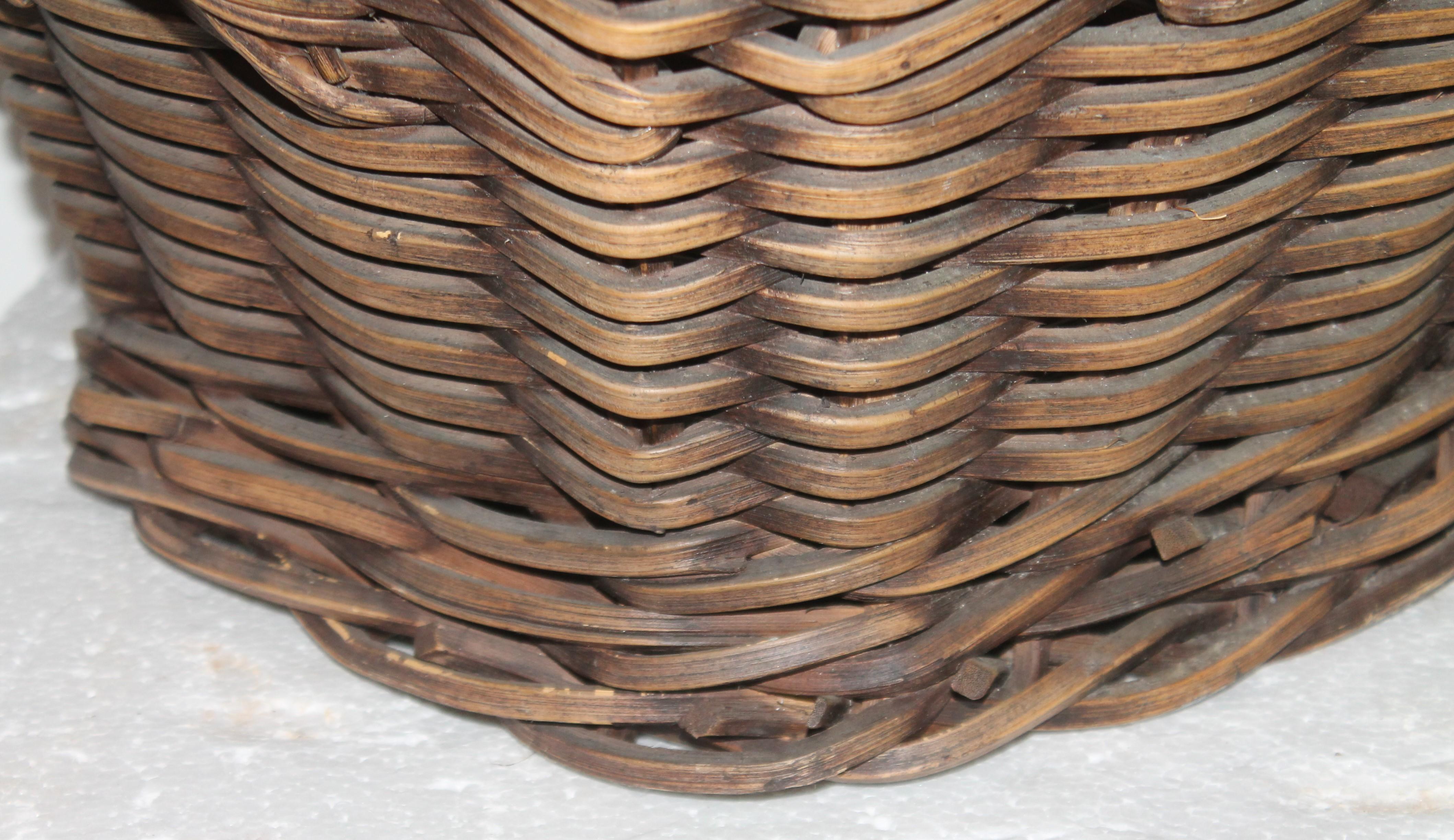 American 19th Century Handmade Double Handled Basket For Sale