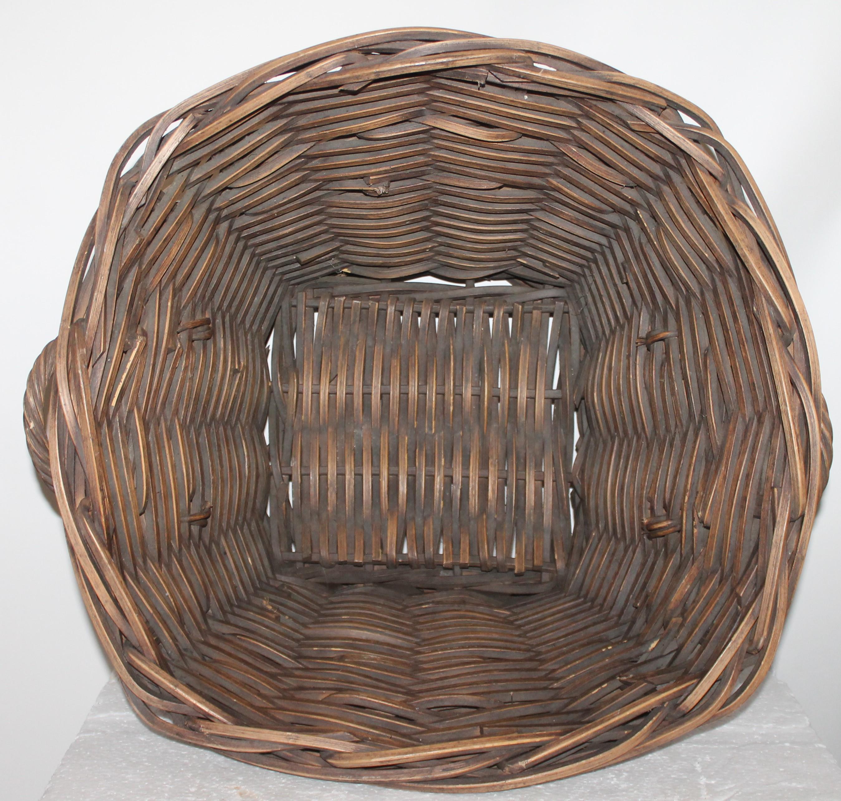 Hand-Crafted 19th Century Handmade Double Handled Basket For Sale