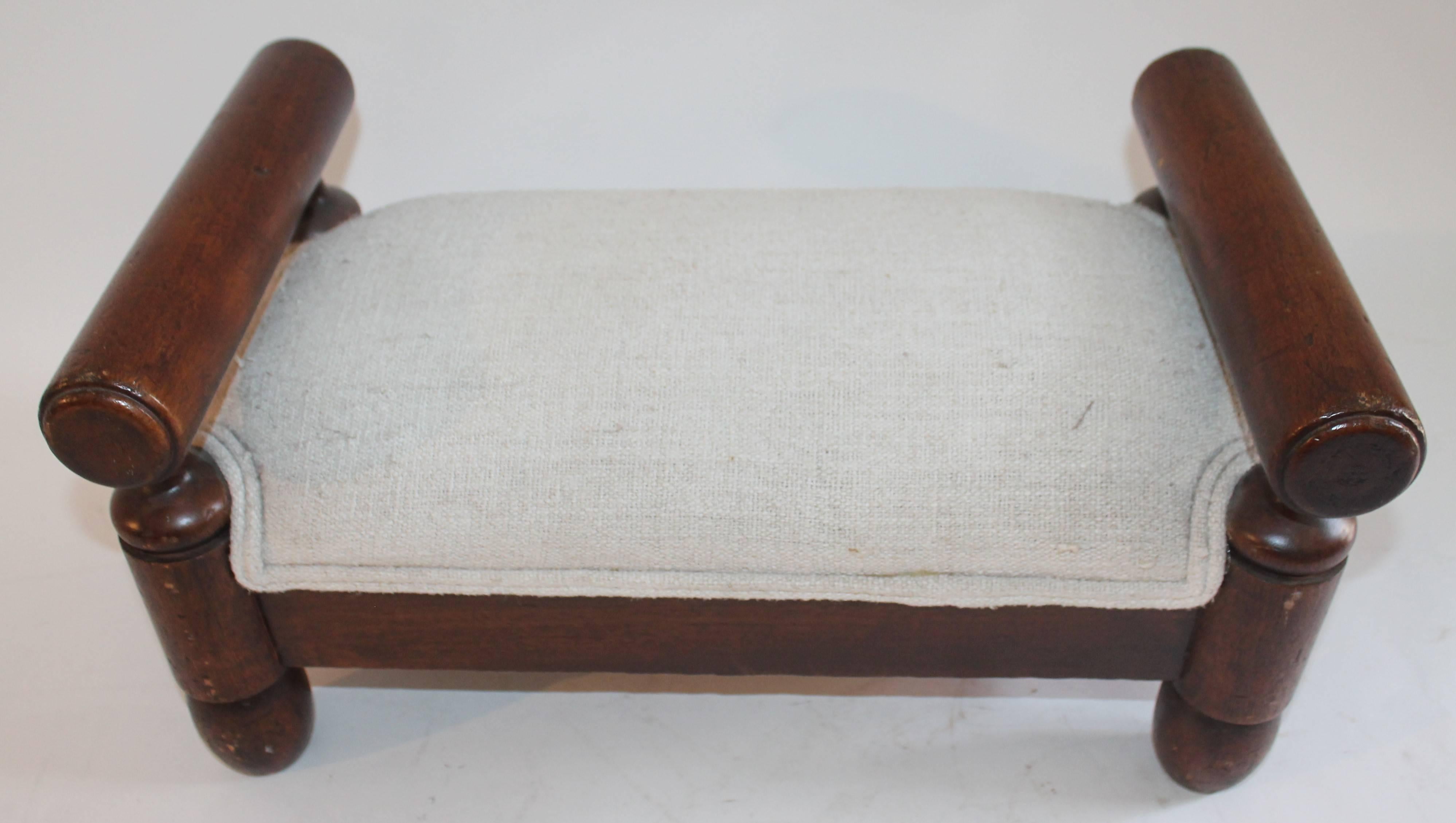 American 19th Century Handmade Foot Stool with Homespun Upholstery