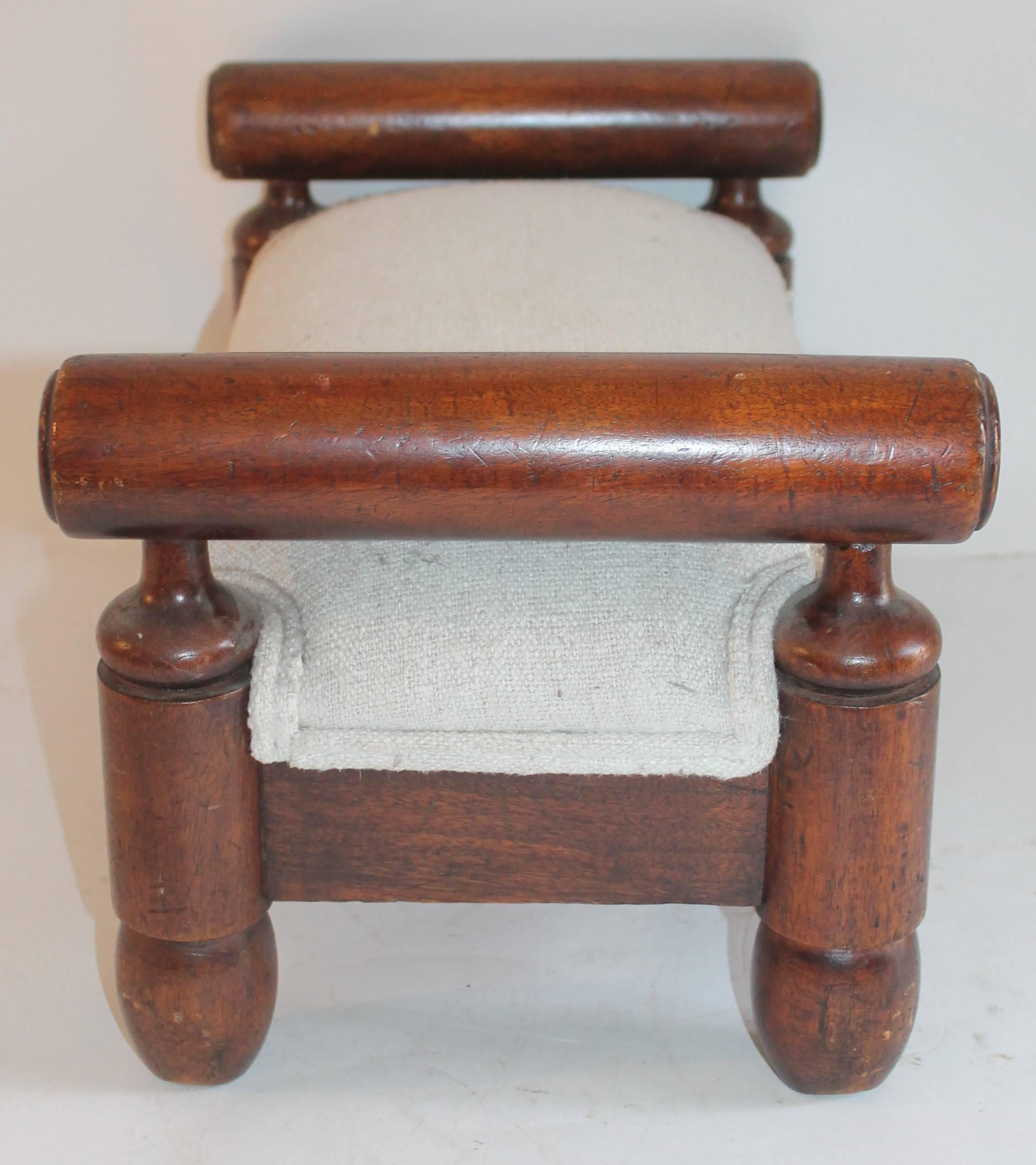 Hand-Crafted 19th Century Handmade Foot Stool with Homespun Upholstery