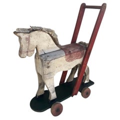 Used 19thc Hand Made & Painted Pull Toy Horse