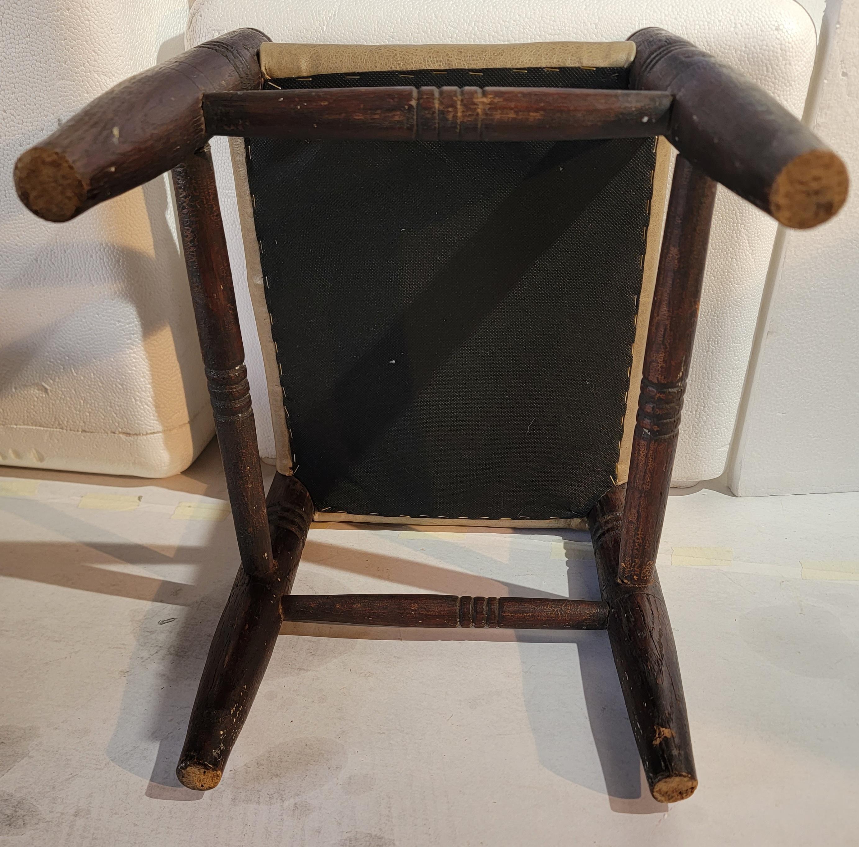 19Thc Hand Made Stool With Leather Seat In Good Condition For Sale In Los Angeles, CA