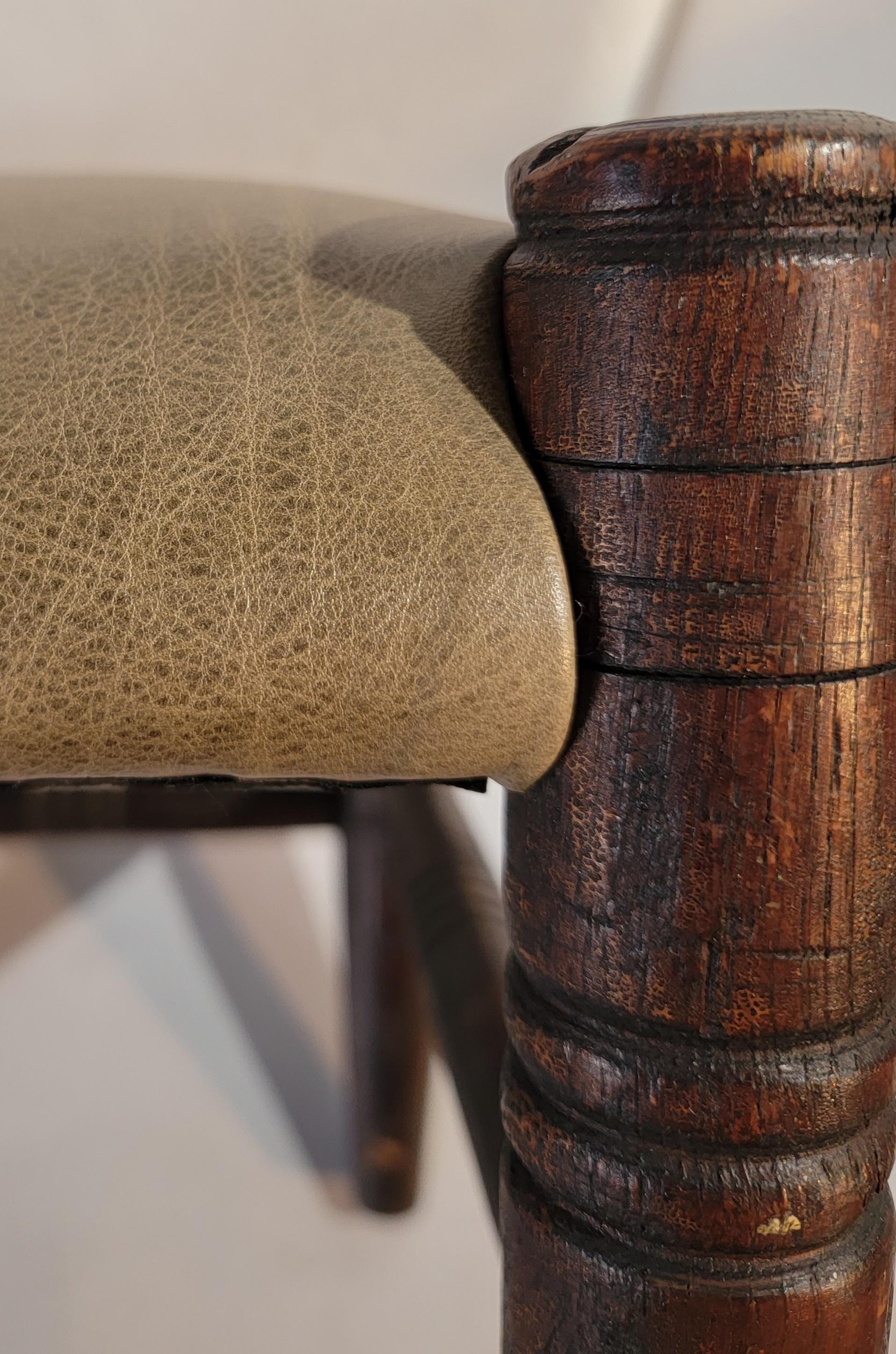 19Thc Hand Made Stool With Leather Seat For Sale 1