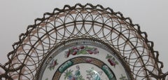 19th Century Handmade Wire Basket from 1870 with a Bowl Inset