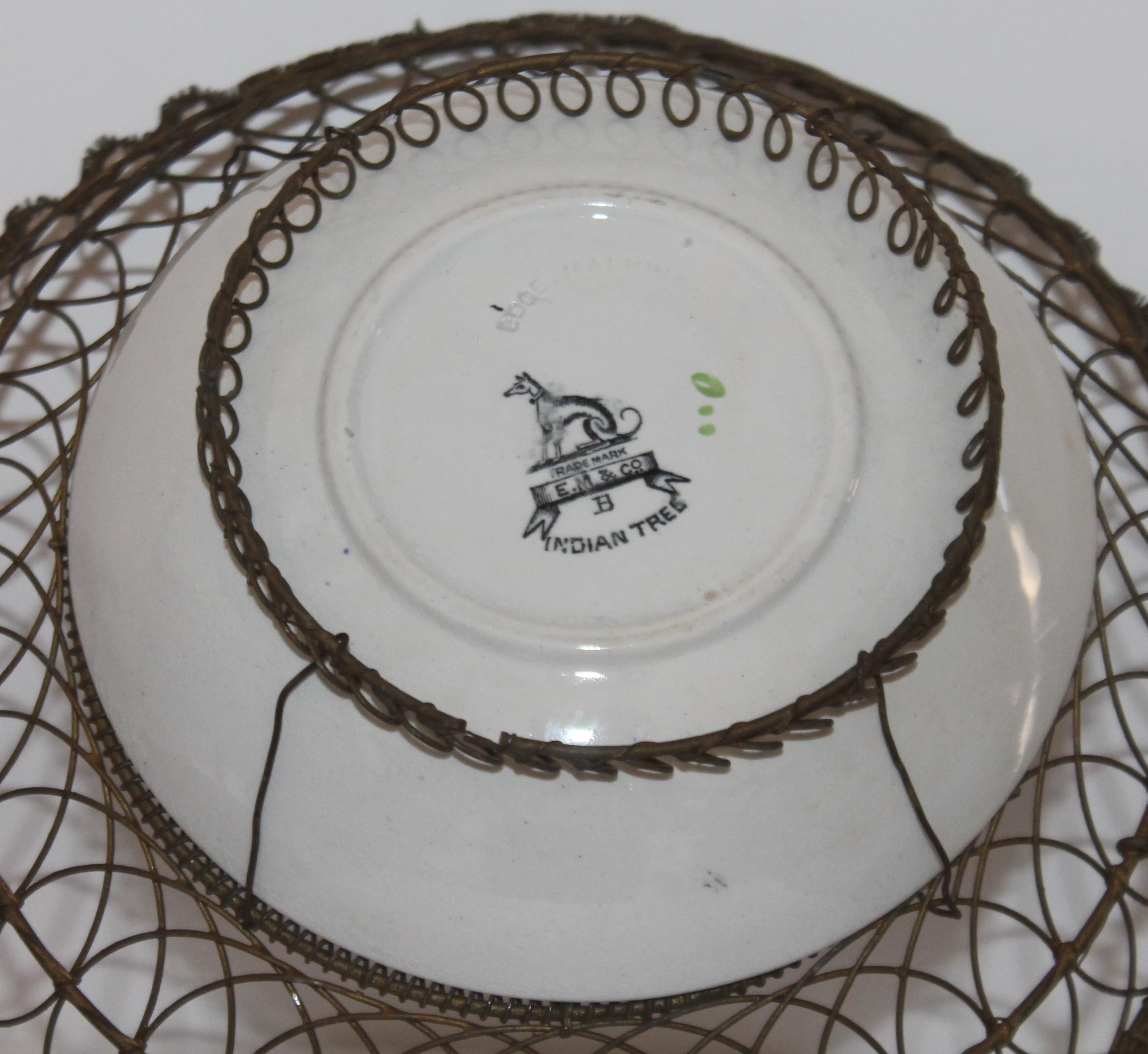 19th Century Handmade Wire Basket from 1870 with a Bowl Inset 1