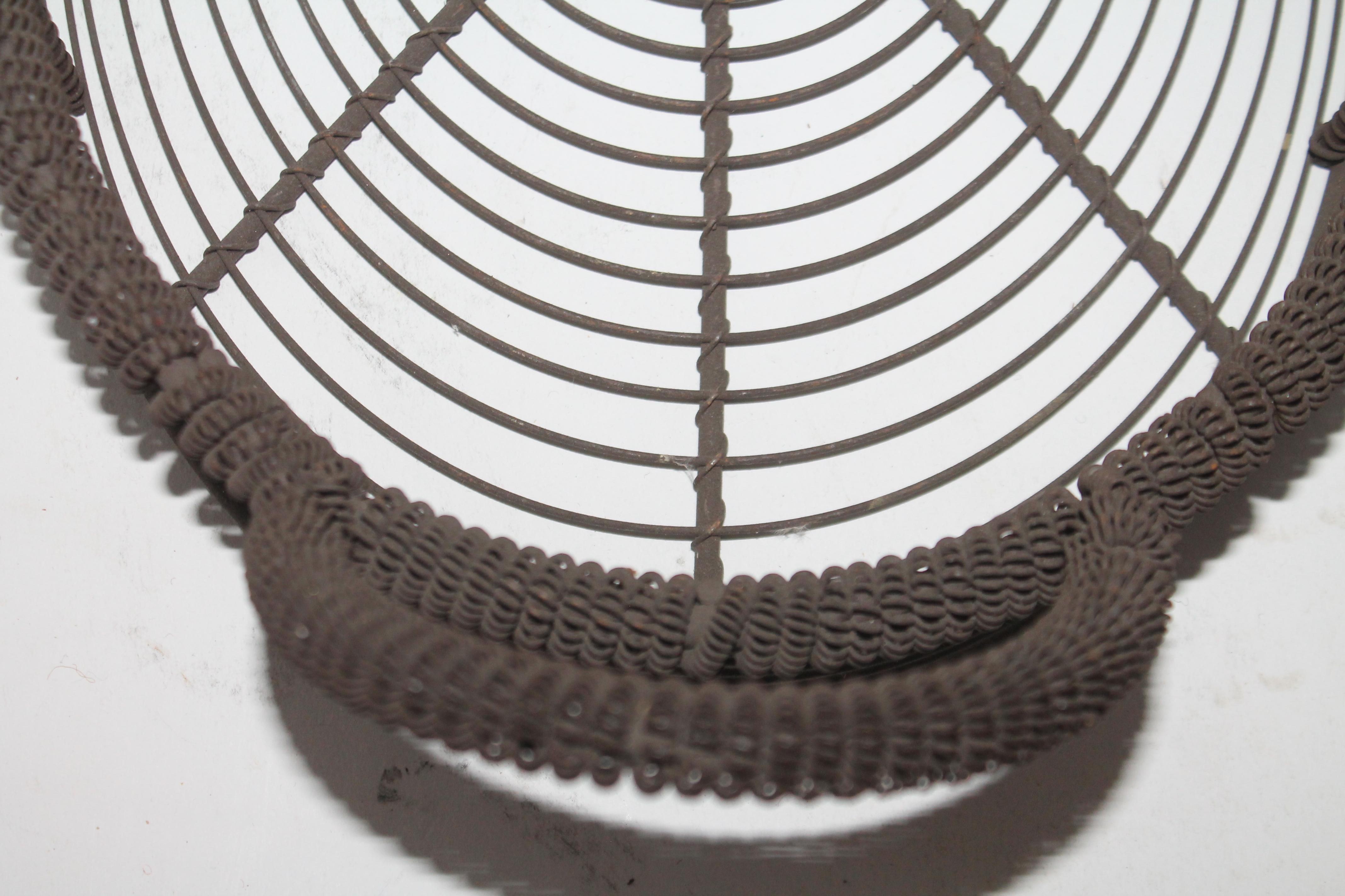 Adirondack 19th Century Handmade Wire Handled Basket For Sale