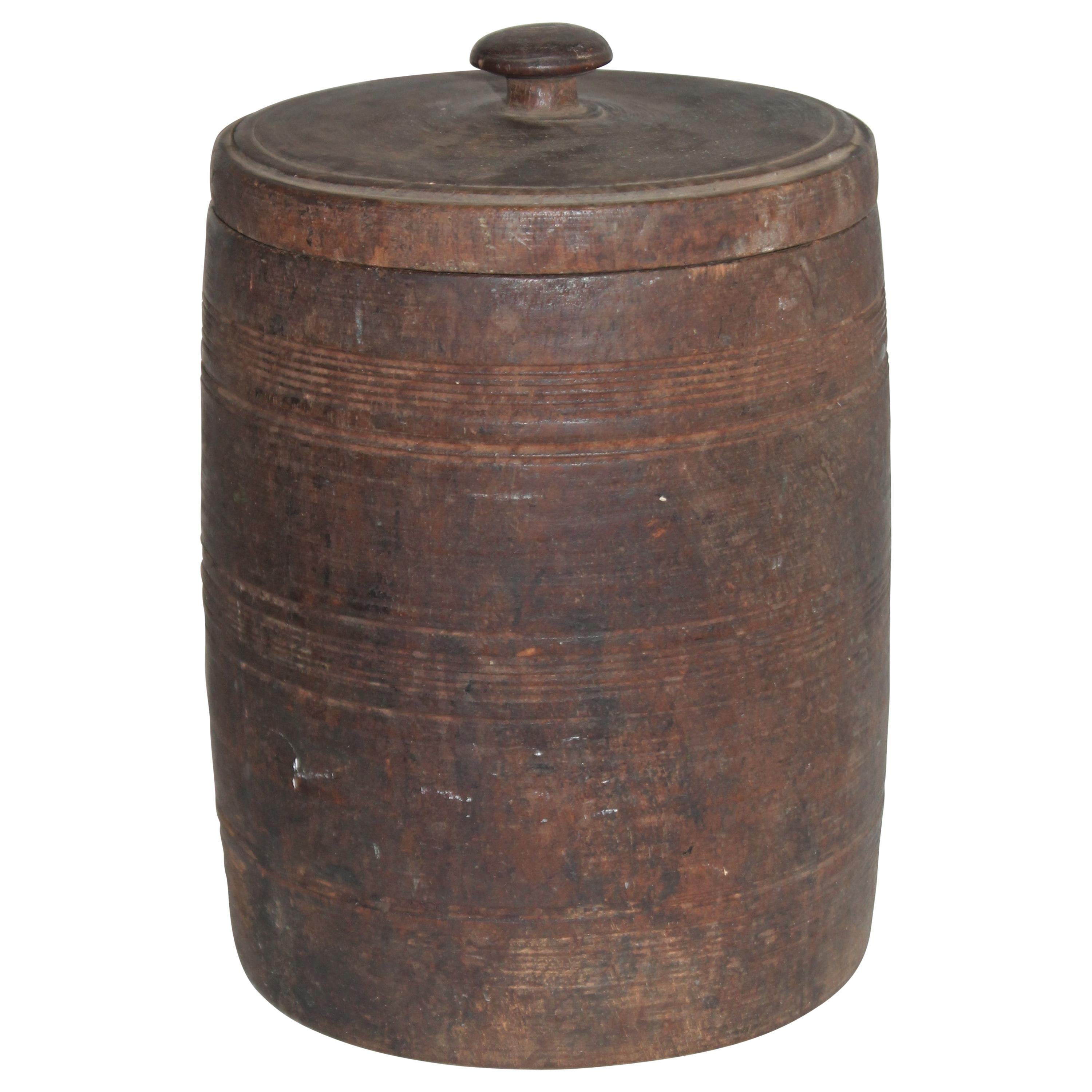 19th Century Handmade Wood Canister W/ Lid