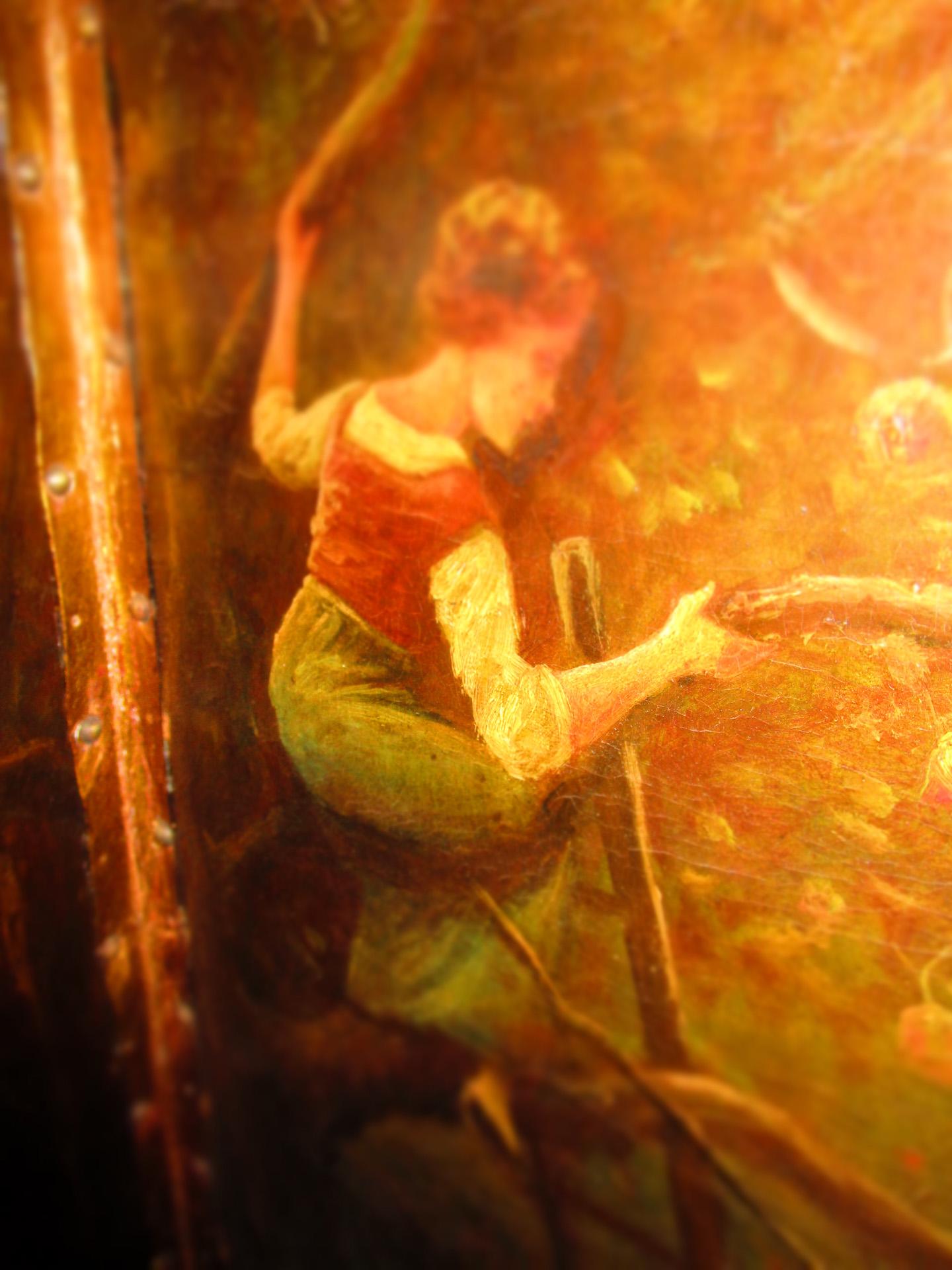 Écran 4 panneaux en cuir peint à la main Orchard Scene (scène de verger) fait pour I. B. Altman NY 3