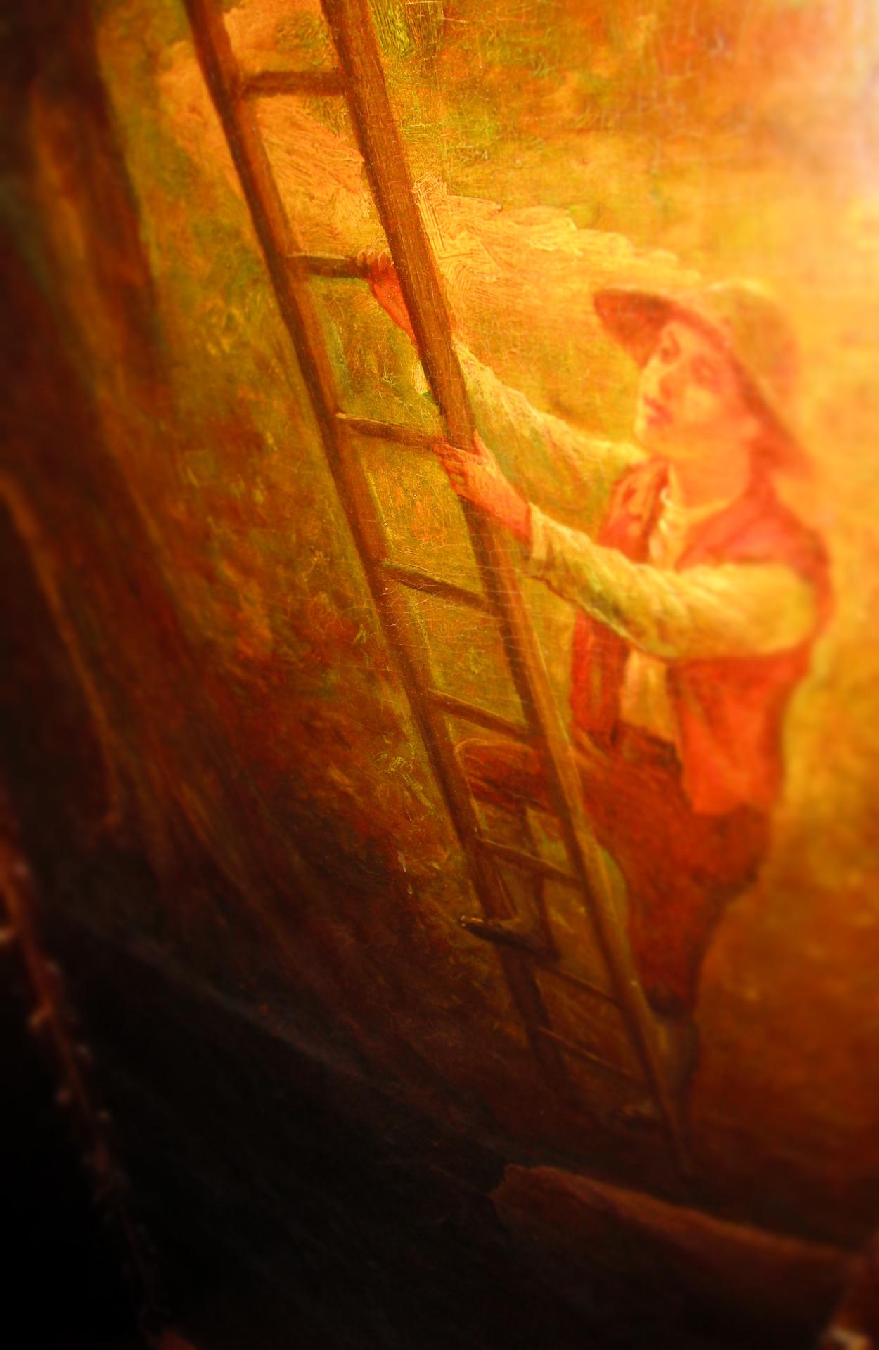 Écran 4 panneaux en cuir peint à la main Orchard Scene (scène de verger) fait pour I. B. Altman NY 5
