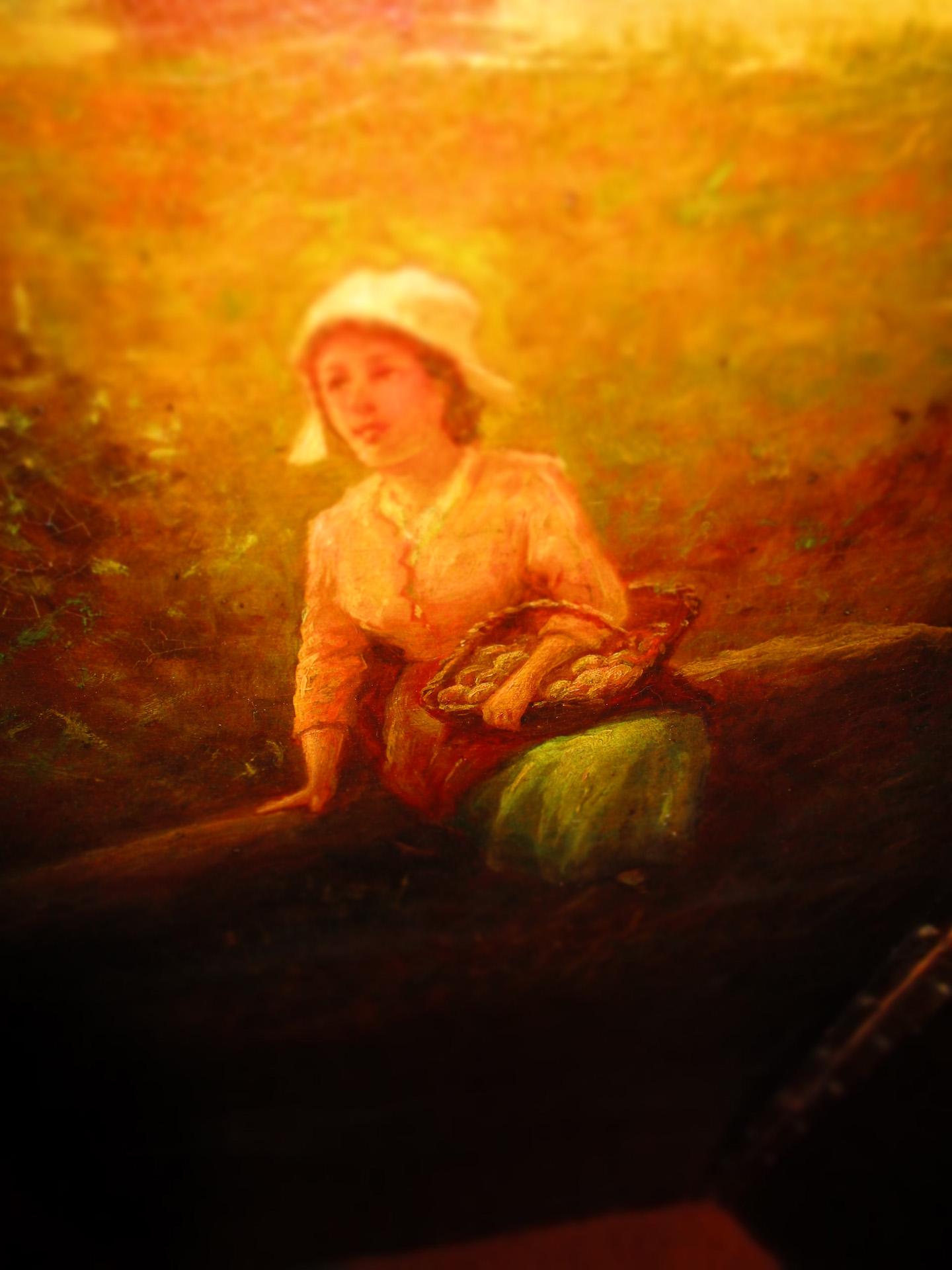 Écran 4 panneaux en cuir peint à la main Orchard Scene (scène de verger) fait pour I. B. Altman NY 7