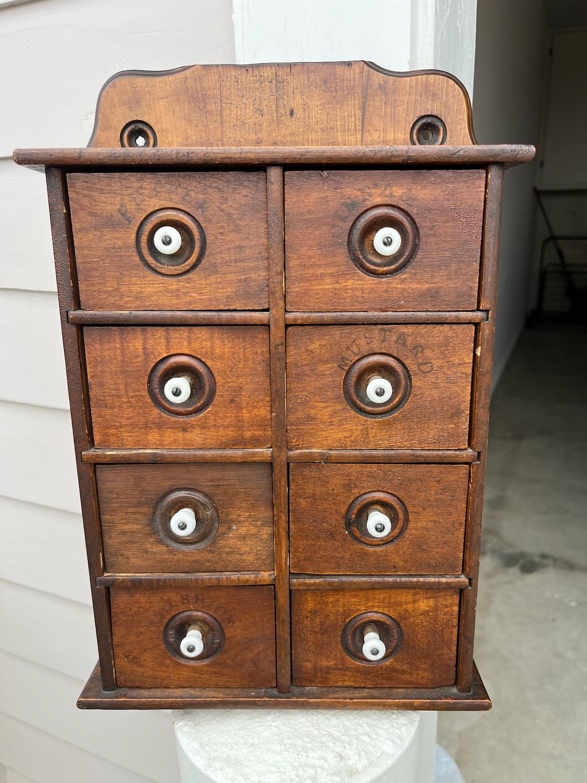 Adirondack 19thc Hanging Spice Box W/ Stenciled Spices For Sale
