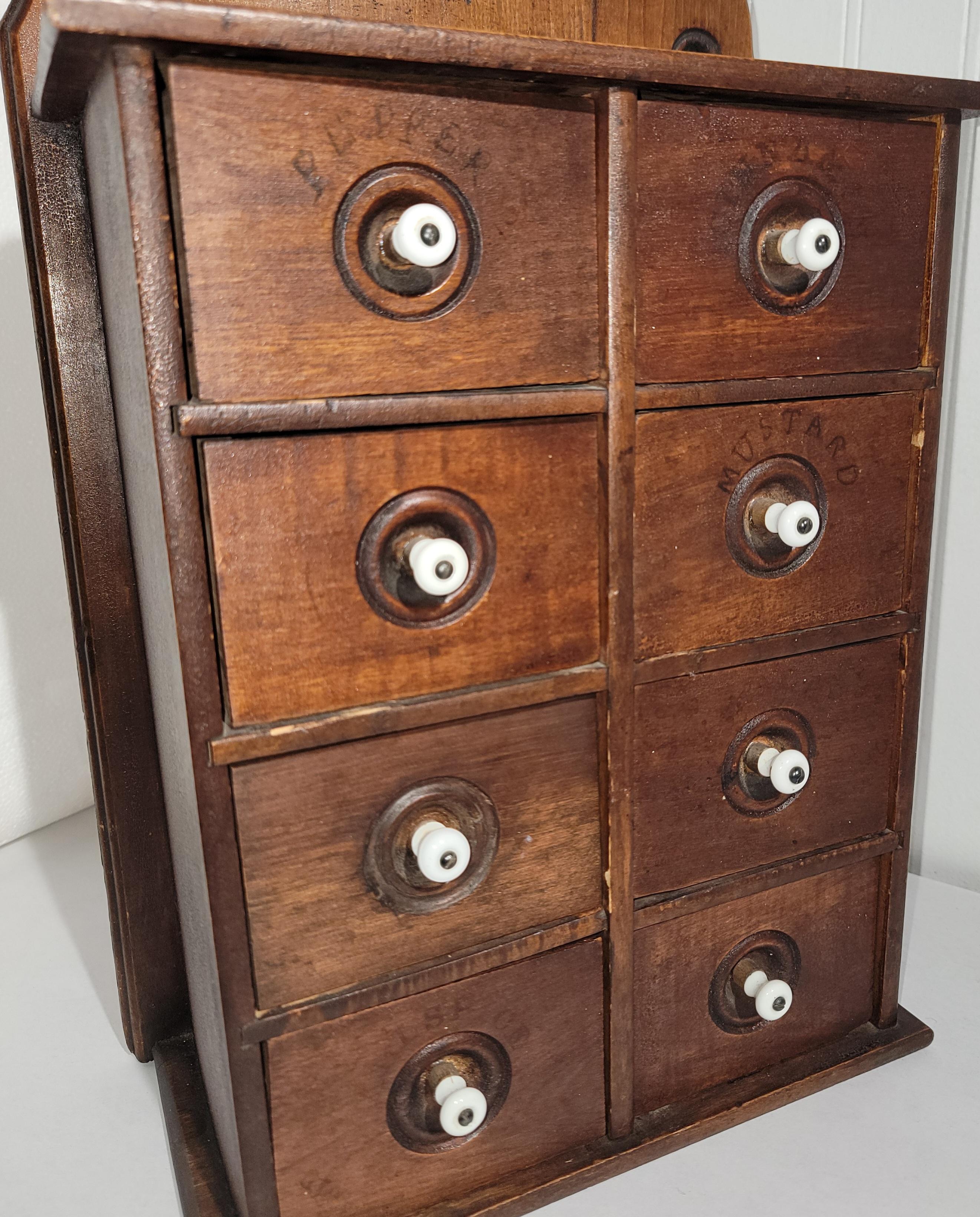 19thc Hanging Spice Box W/ Stenciled Spices In Good Condition For Sale In Los Angeles, CA