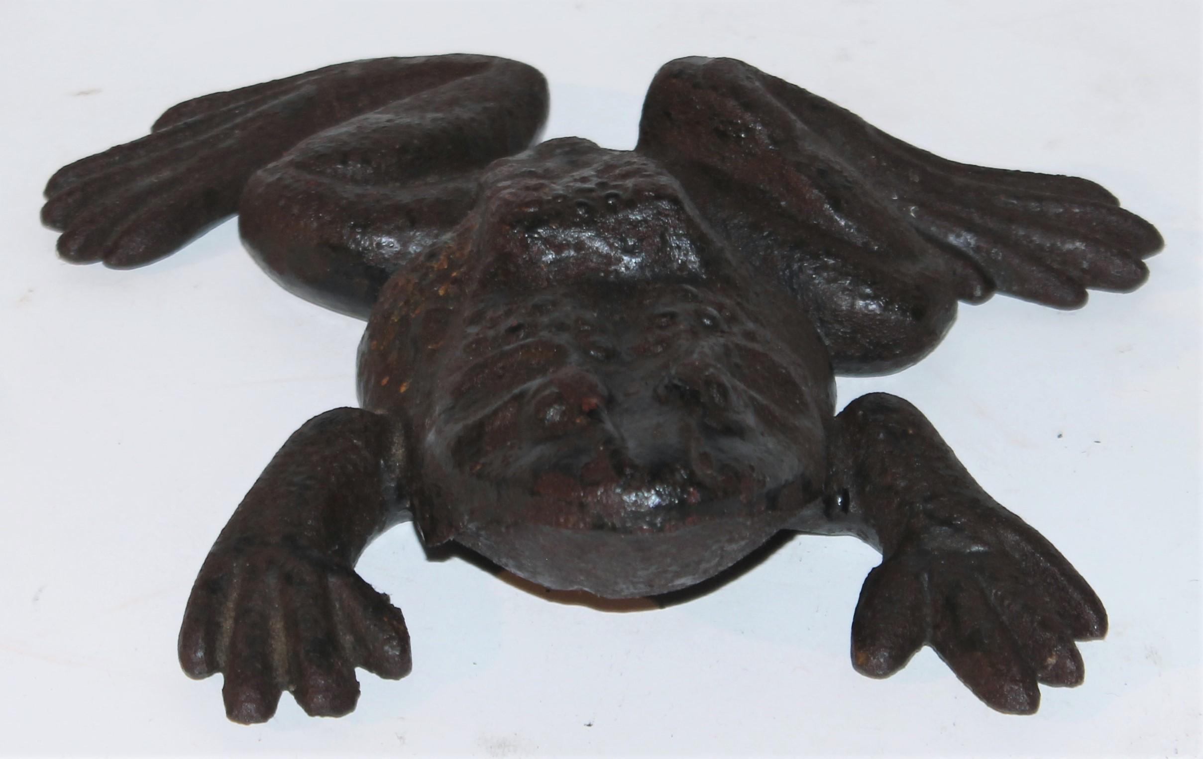 Hand-Crafted 19thC Heavy Cast Iron Frog Door Stop For Sale