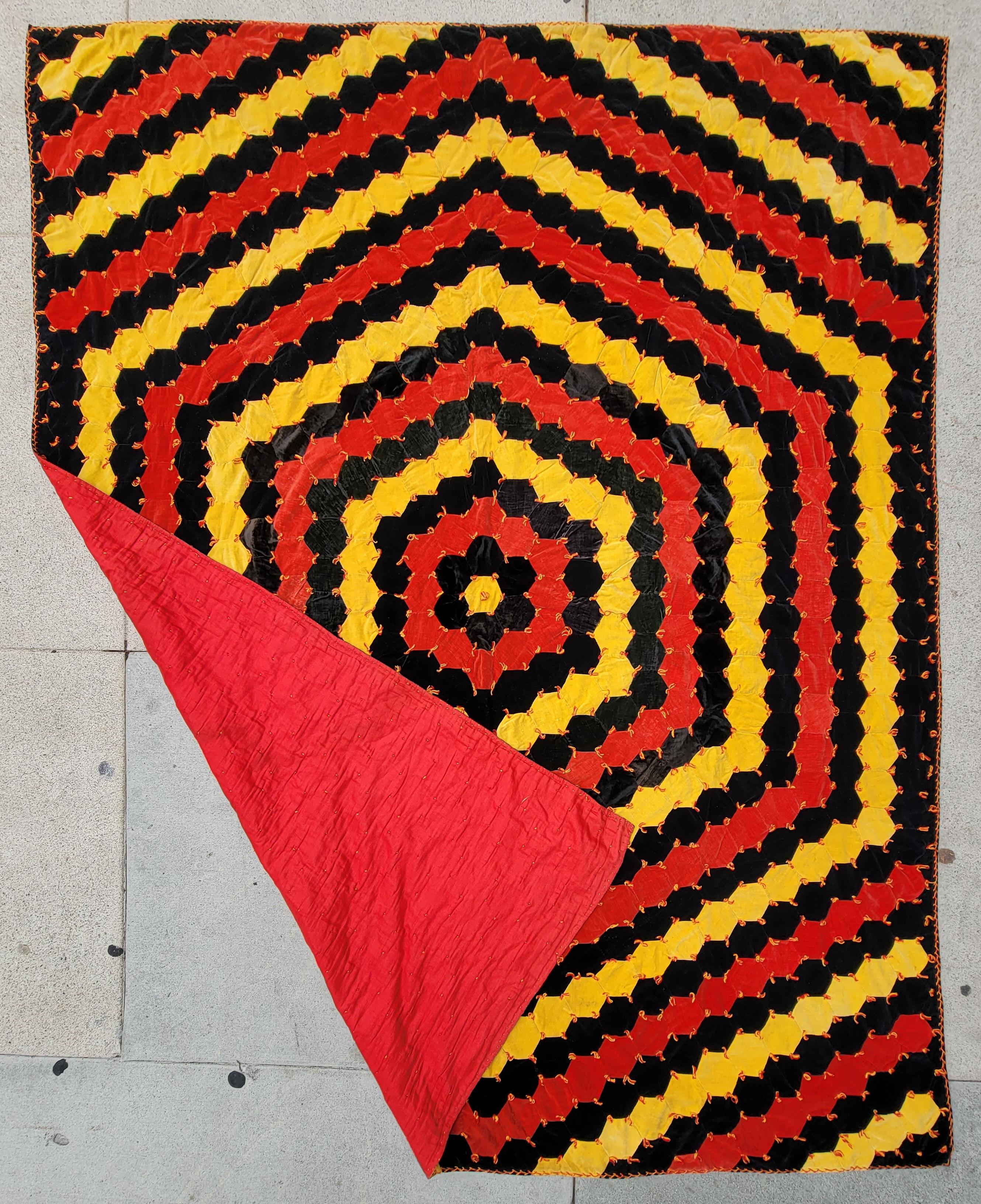 Adirondack 19thc Hexagon Velvet Quilt For Sale