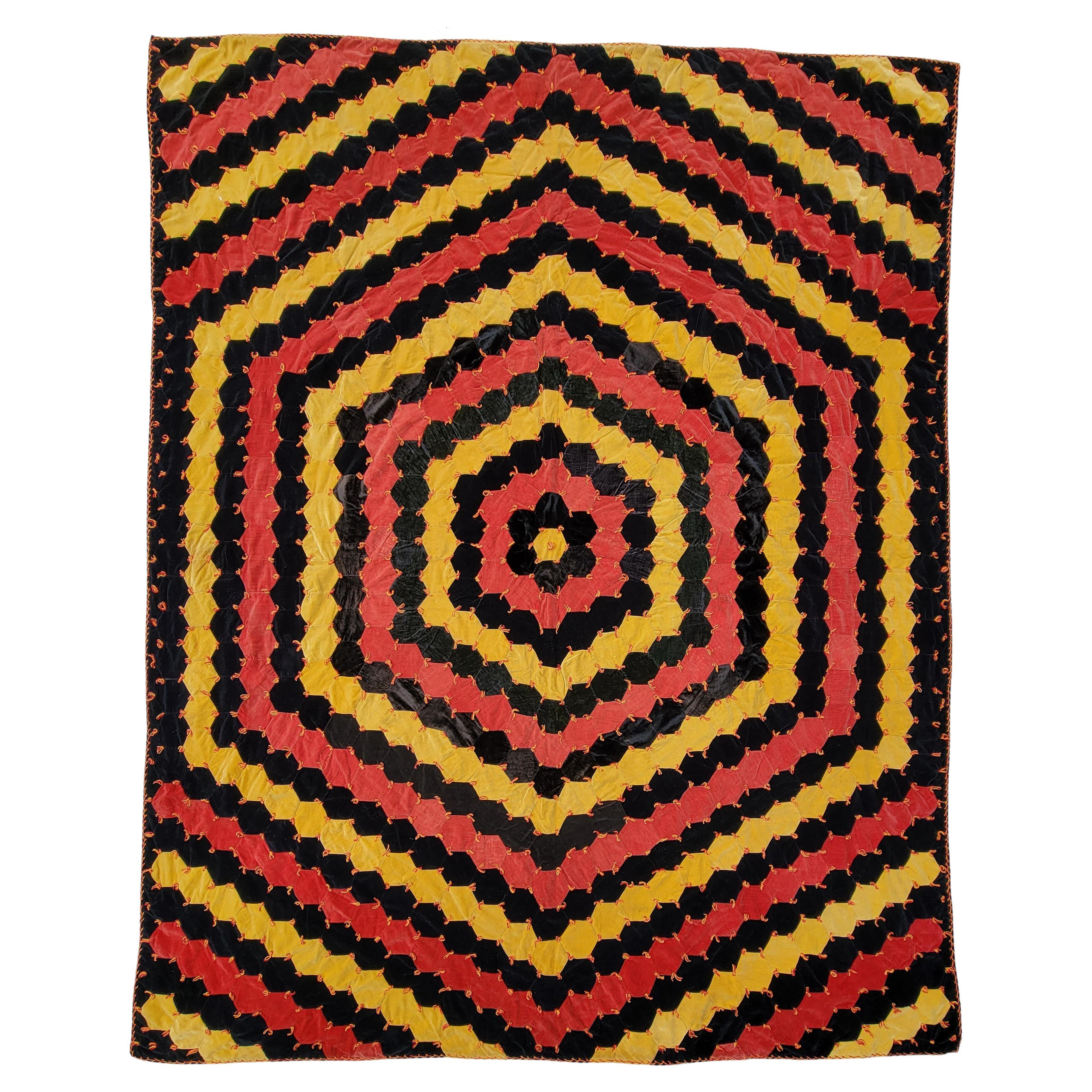 19thc Hexagon Velvet Quilt For Sale