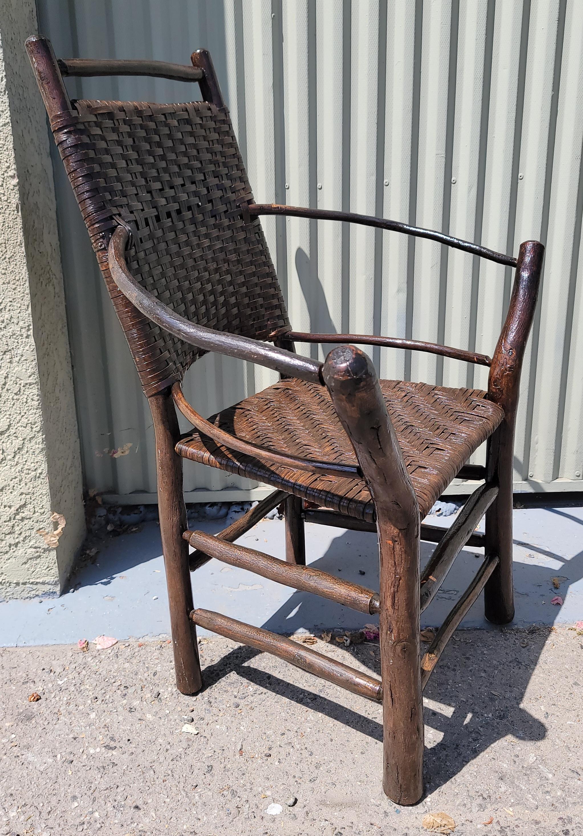 19Thc Hand made rustic Ranch house hickory Side chair from Ohio.This fine old finish has a coat of outdoor protective varnish so it can be inside or outdoors. Fantastic porch chair.