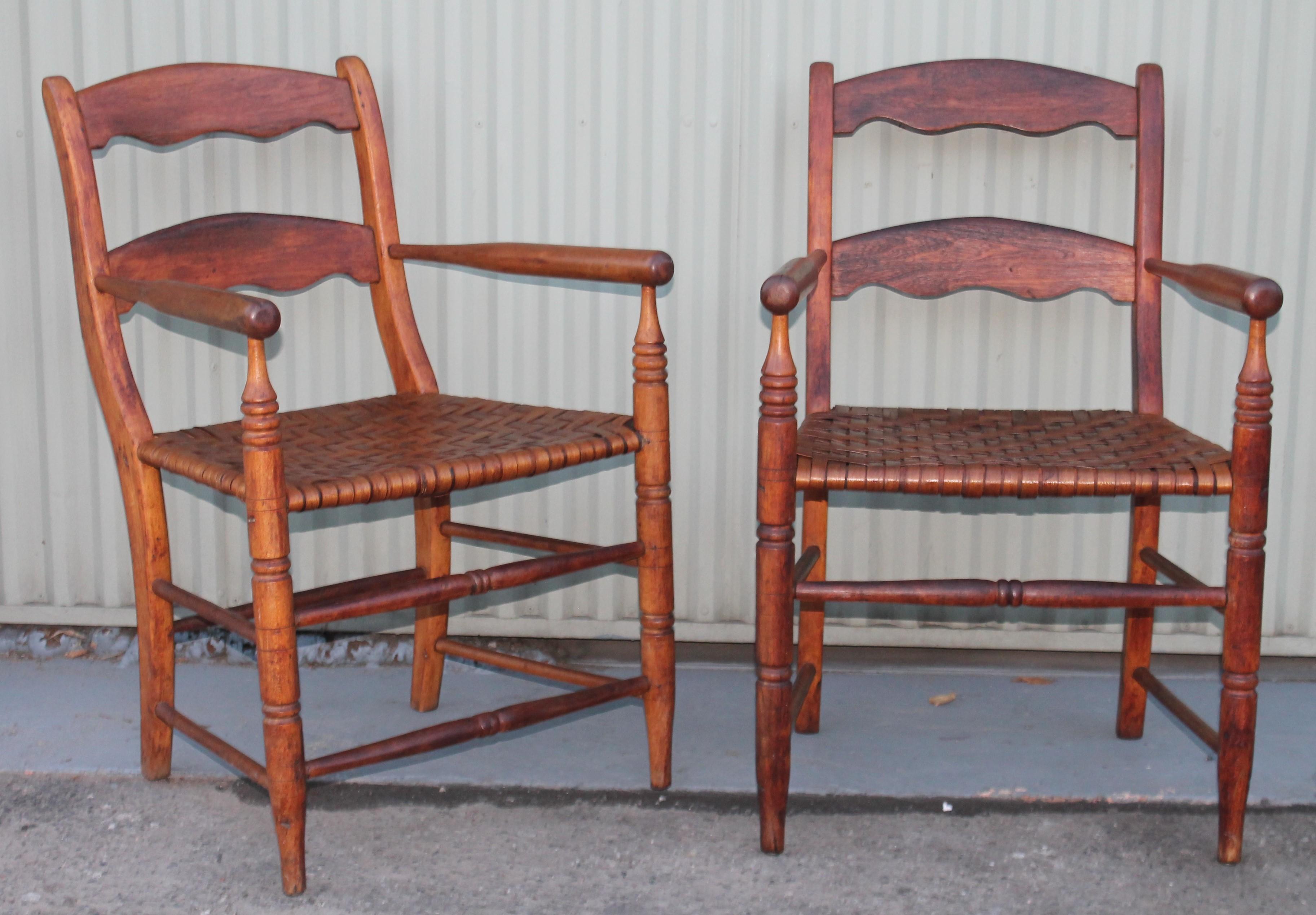 Adirondack 19th Century Hickory Chairs with Original Rush Seats, Pair