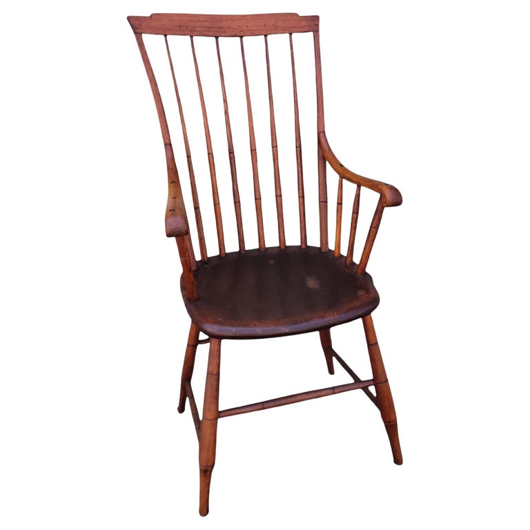 19th C High Back Windsor Arm Chair For Sale at 1stDibs