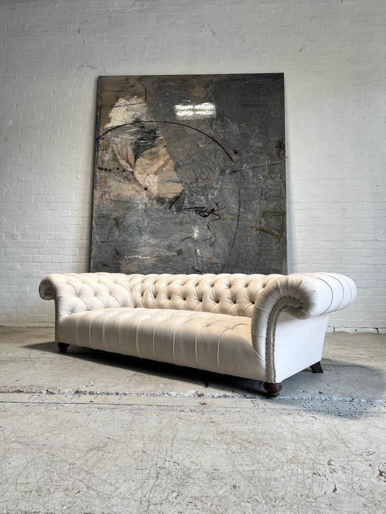 19thC Howard and Sons Chesterfield Sofa in Hand Dyed Leathers Colour