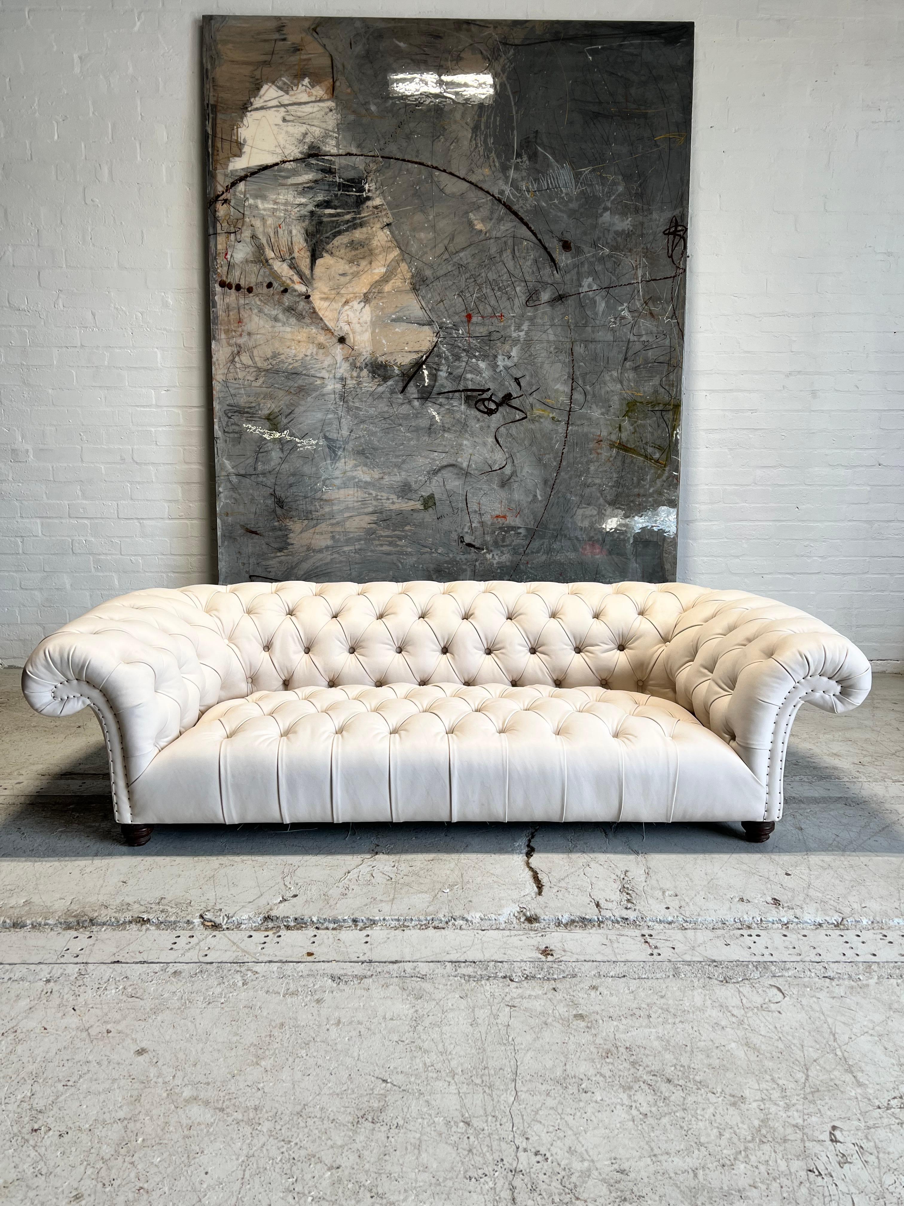 Hand-Crafted 19thC Howard & Sons Chesterfield Sofa in Hand Dyed Leathers - Colour to Select For Sale