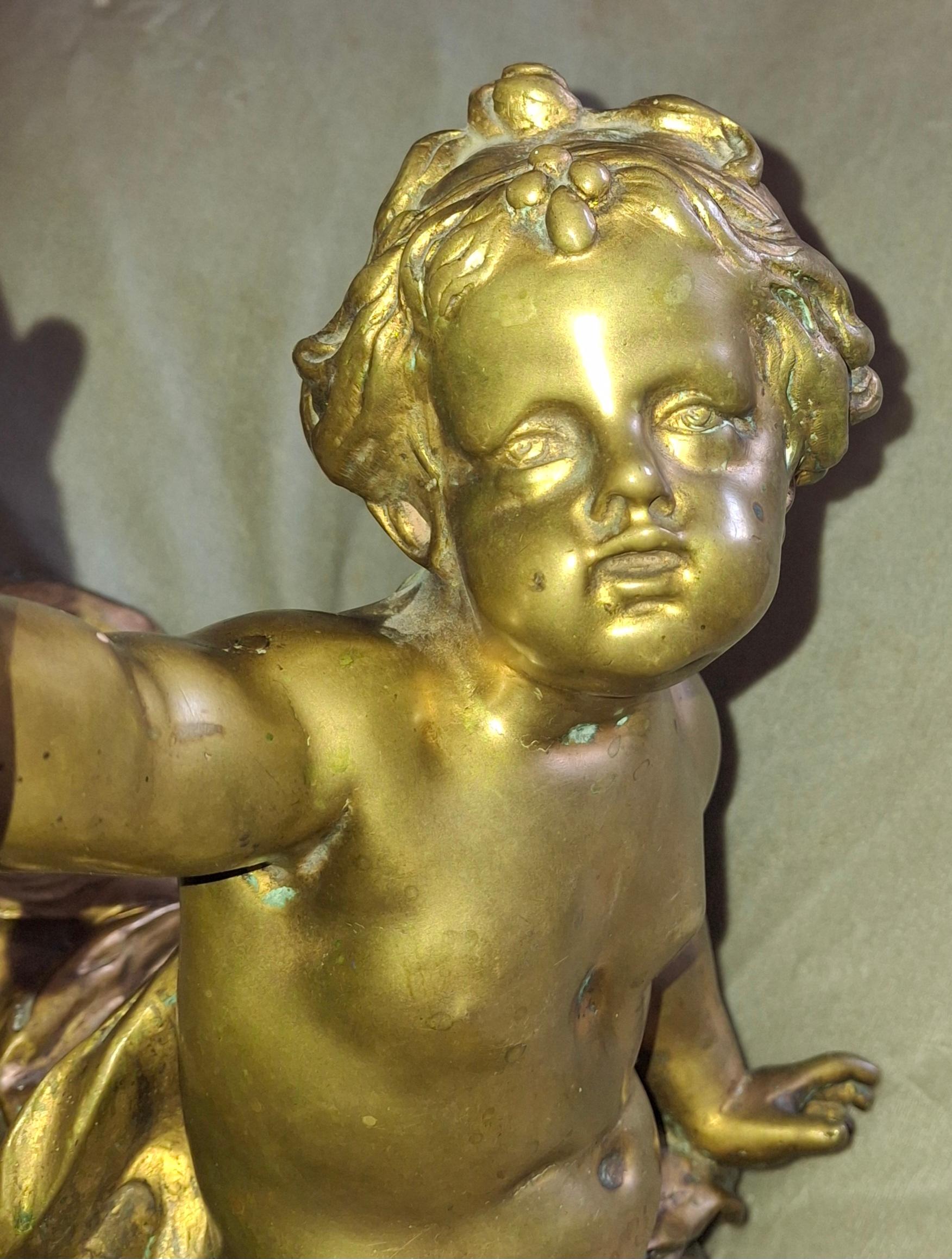 19èmec Très lourde applique murale en bronze doré à chérubin Louis XV / Bougie en vente 11