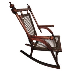 19THC Hunzinger Walnut with Original Strapping Rocking Chair Signed 1876
