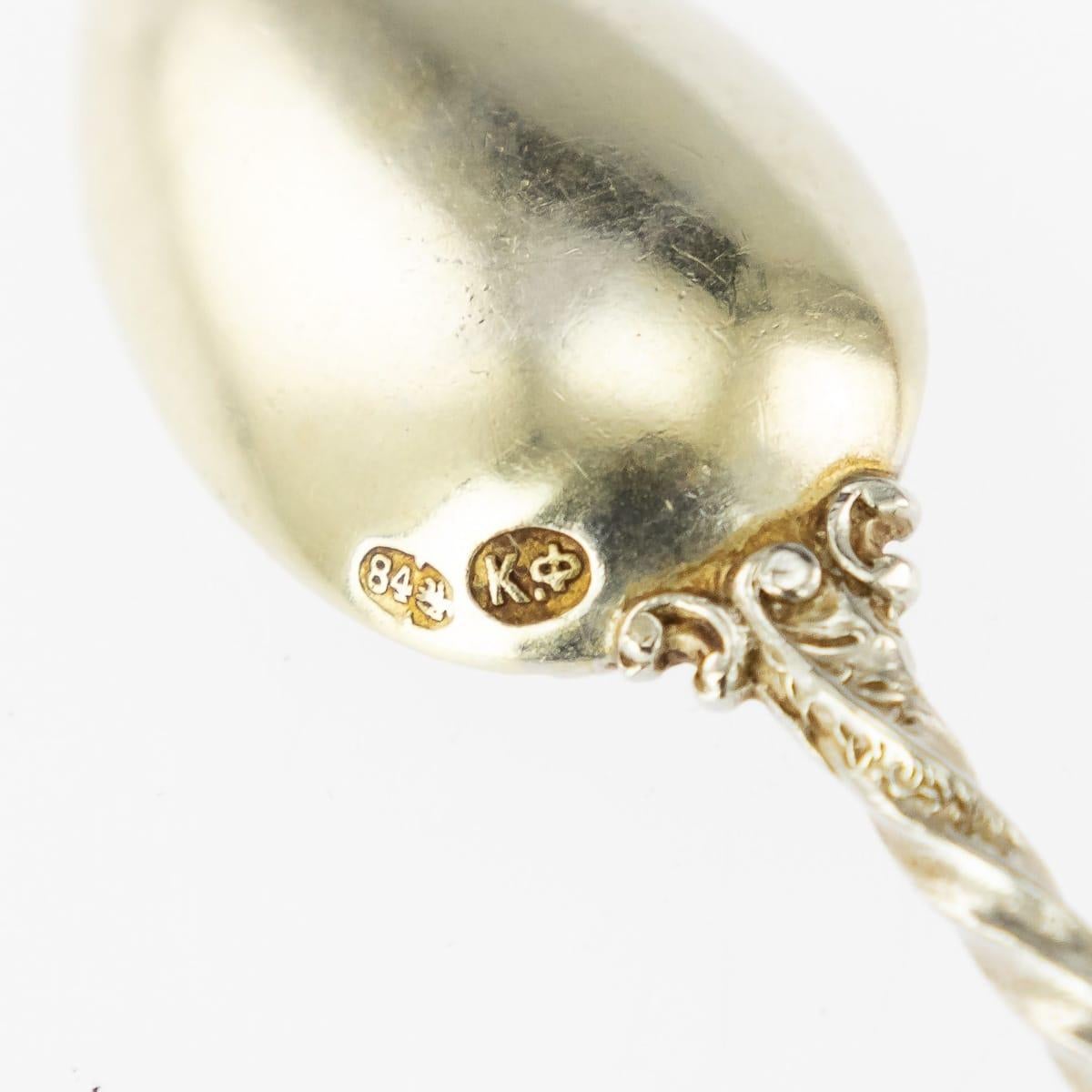 19th Century Imperial Russian Faberge Silver-Gilt 12 Coffee Spoons, circa 1890 8