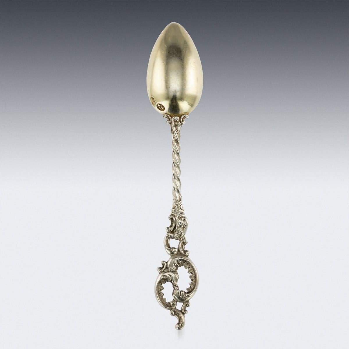 19th Century Imperial Russian Faberge Silver-Gilt 12 Coffee Spoons, circa 1890 In Good Condition In Royal Tunbridge Wells, Kent