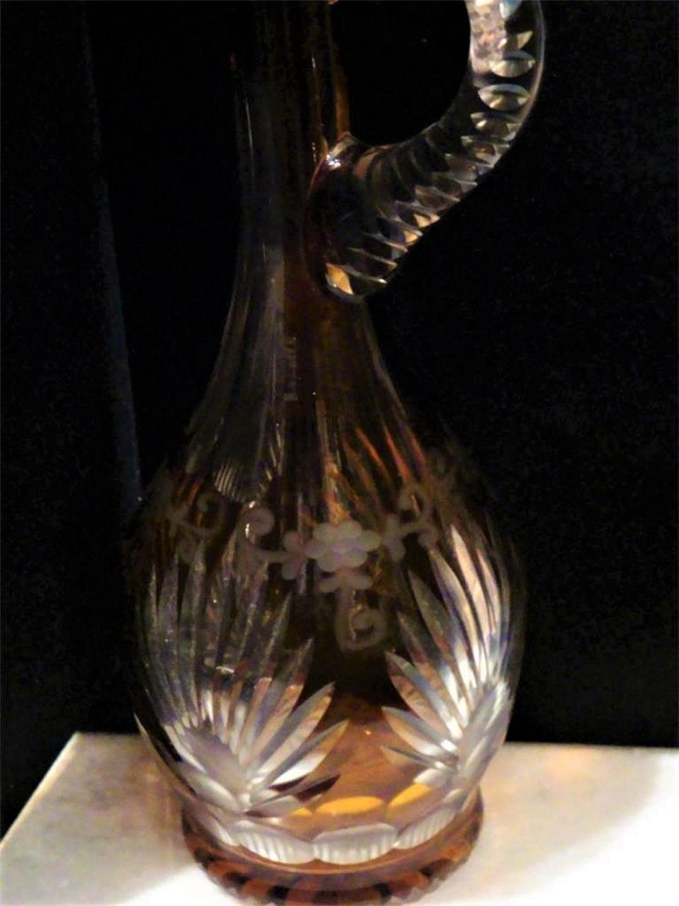 19th Century 19THC Important Baccarat Style Hand Cut Amber Crystal French Glass Decanter For Sale