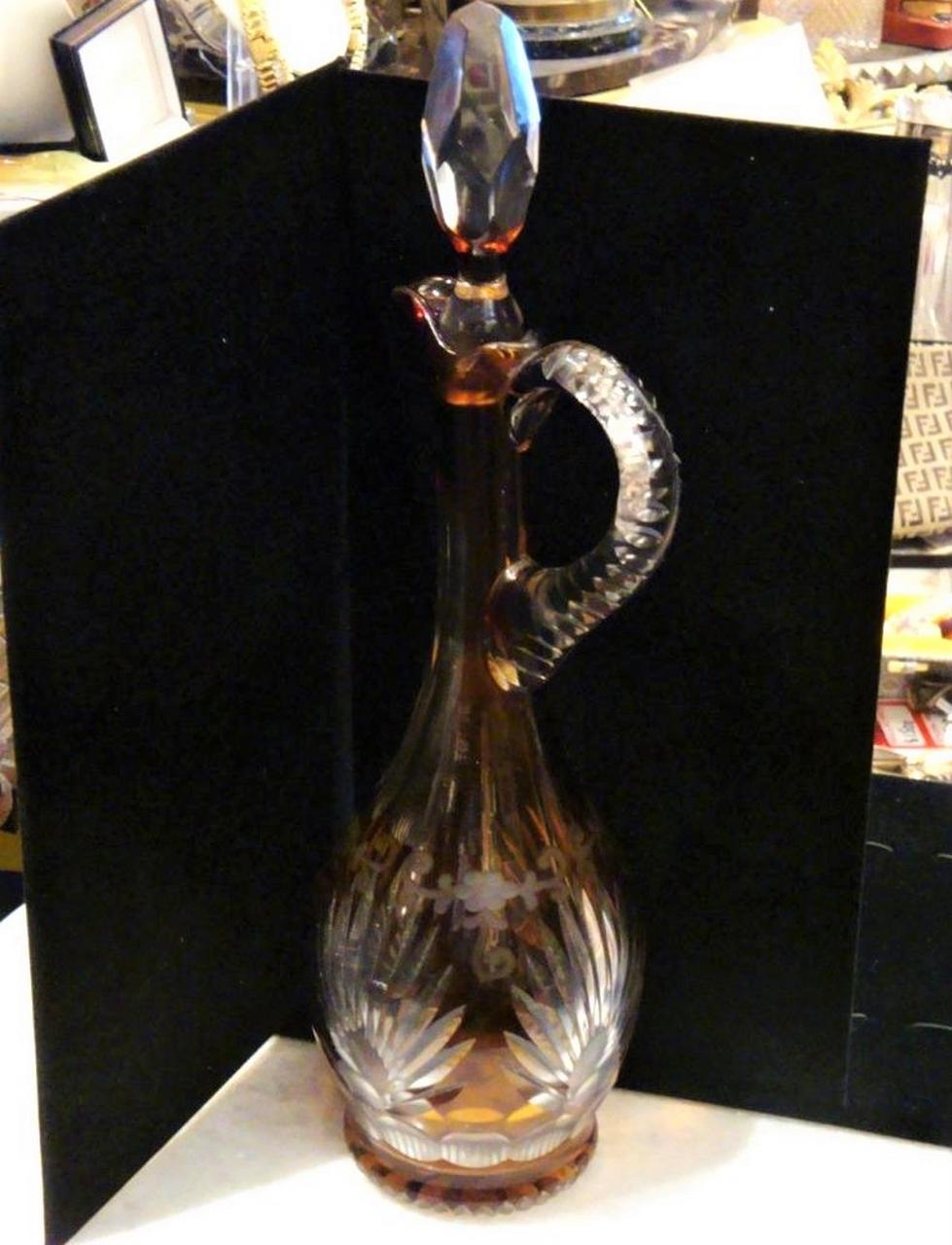 19THC Important Baccarat Style Hand Cut Amber Crystal French Glass Decanter For Sale 1