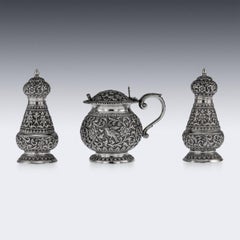 Set di condimenti in argento massiccio indiano del XIX secolo, Oomersi Mawji, circa 1890