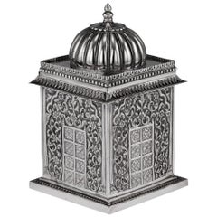 Indian Solid Silver Temple Shaped Tea Caddy, Oomersi Mawji, circa 1880