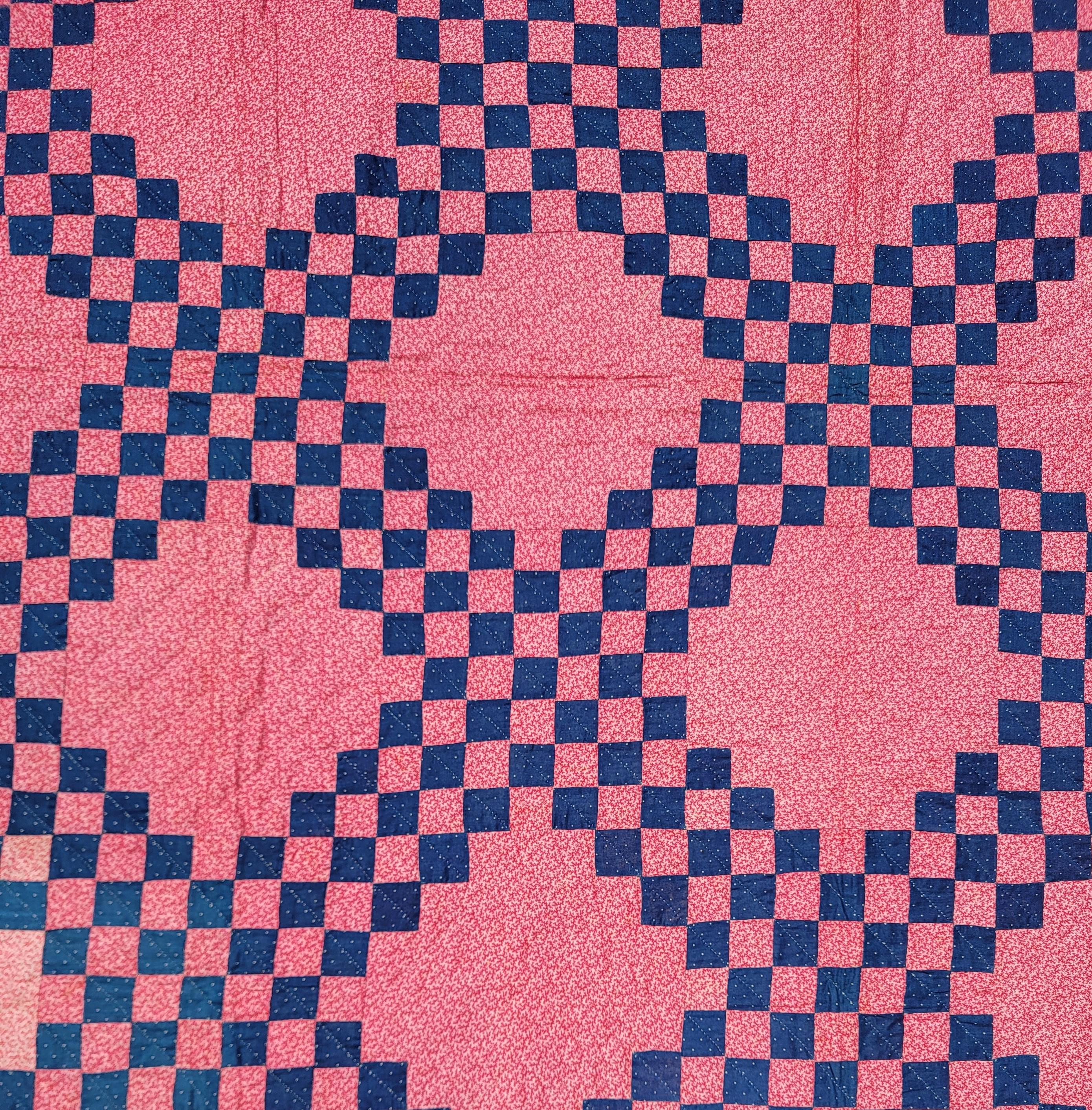 This fine triple Irish chain quilt is 19thc and was found in Ohio. The condition is very good.