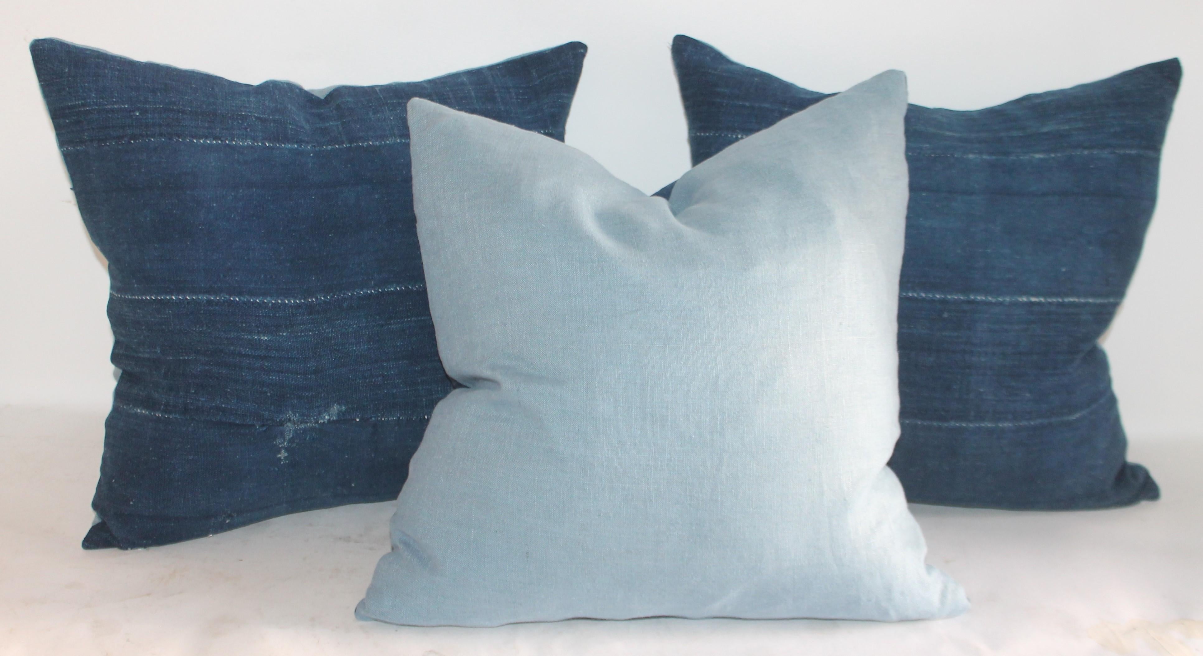 Adirondack 19th century Indigo Blue Linen Pillows, 3
