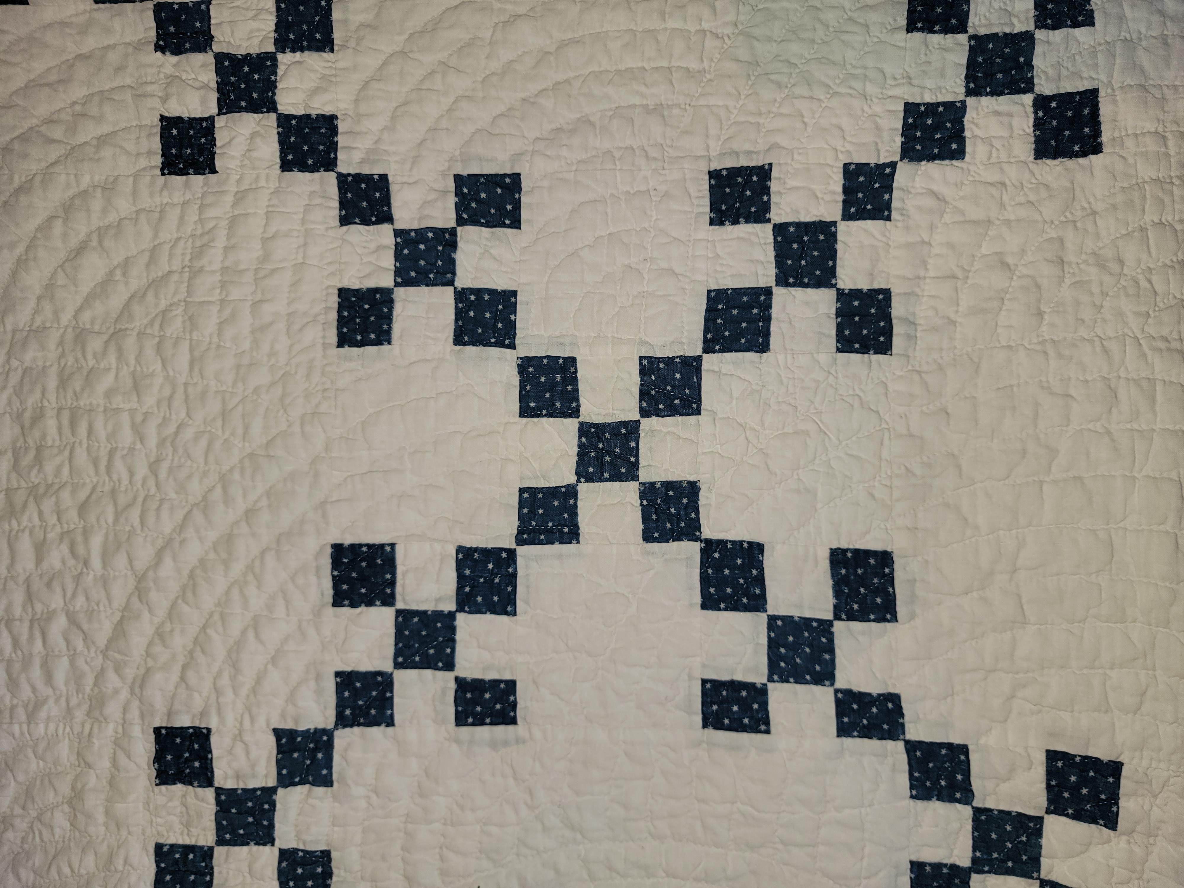 19Thc Indigo blue and white postage stamp chain quilt in fine condition.This quilt was freshly laundered and has no stains.Fine quilting & piecing too.Great addition to any quilt collection.