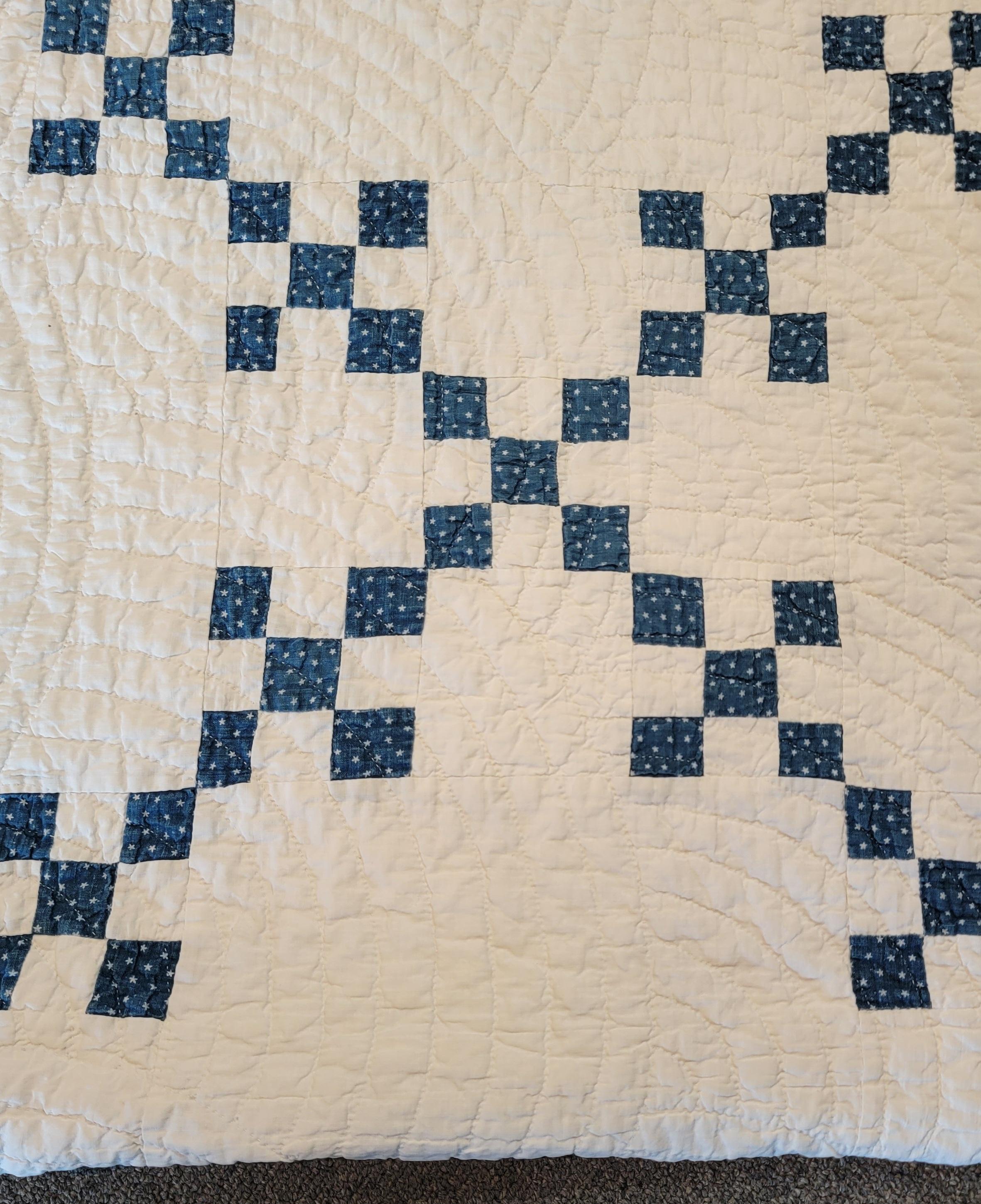 Country 19Thc Indigo Blue Postage Stamp Chain Quilt For Sale