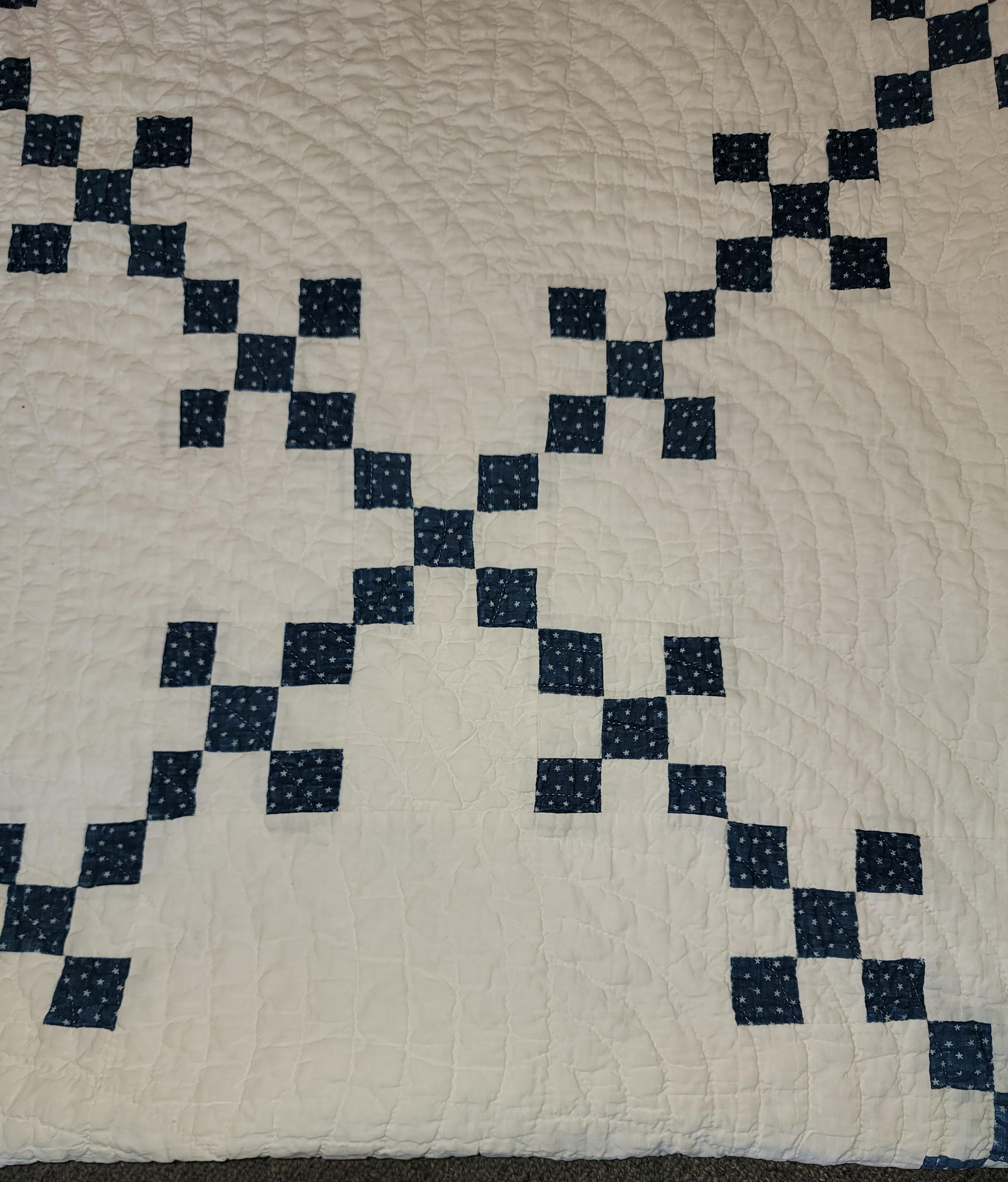 19Thc Indigo Blue Postage Stamp Chain Quilt In Good Condition For Sale In Los Angeles, CA
