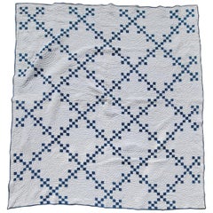19Thc Indigo Blue Postage Stamp Chain Quilt