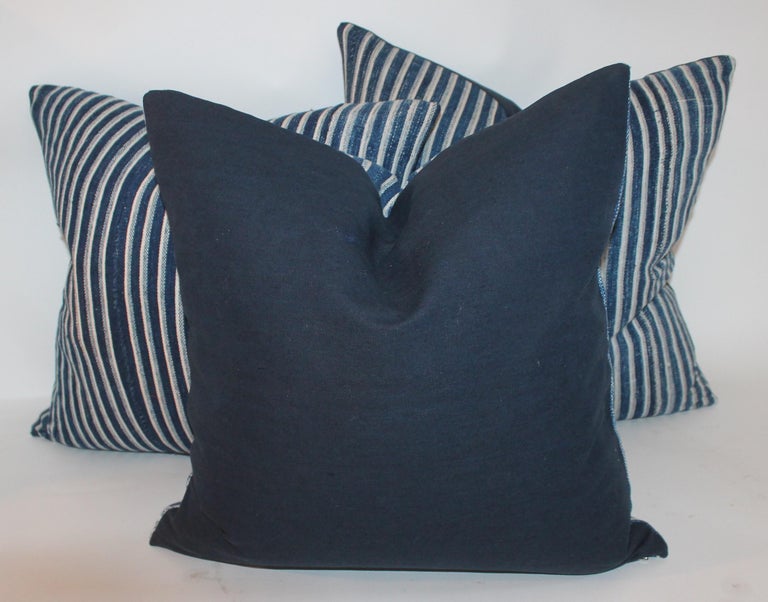 Indigo Blue and White Striped Linen Pillows at 1stDibs