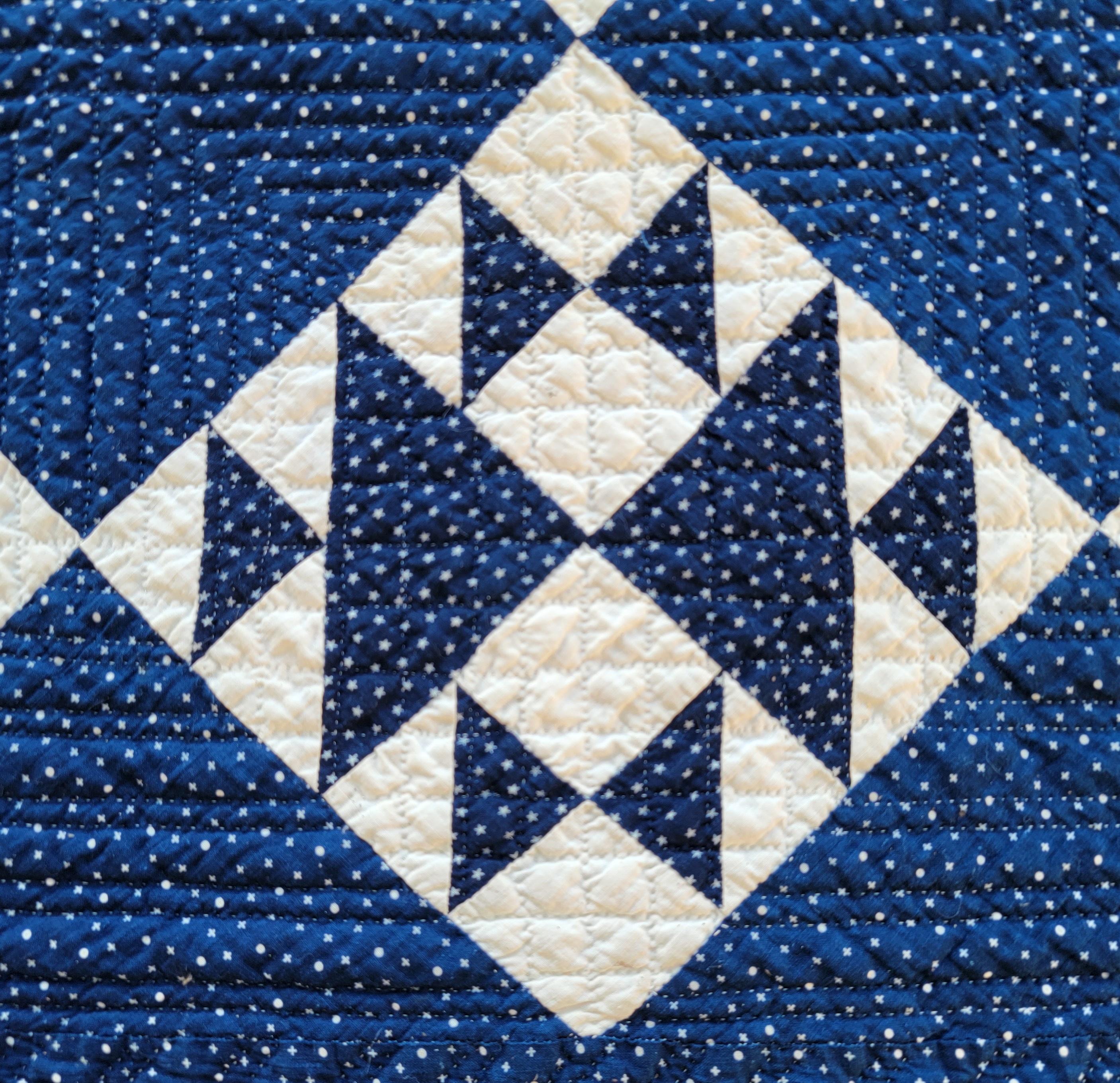 Adirondack 19th C Indigo & White Crown of Thorns Quilt For Sale