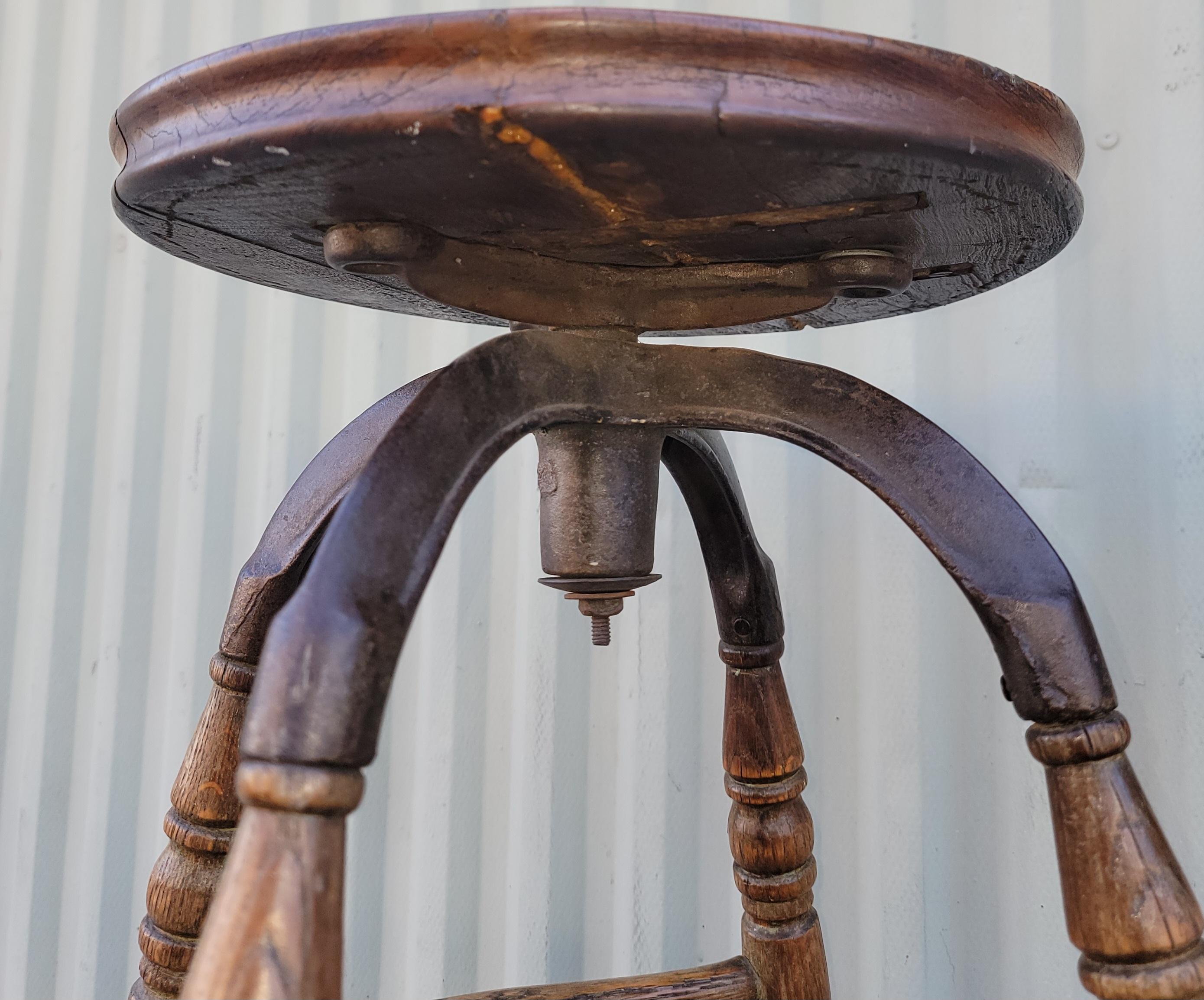 19Thc Industrial Swivel Bar Stool In Good Condition For Sale In Los Angeles, CA