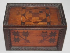 boîte à pièces de jeu marquetée du 19ème siècle avec dessus coulissant