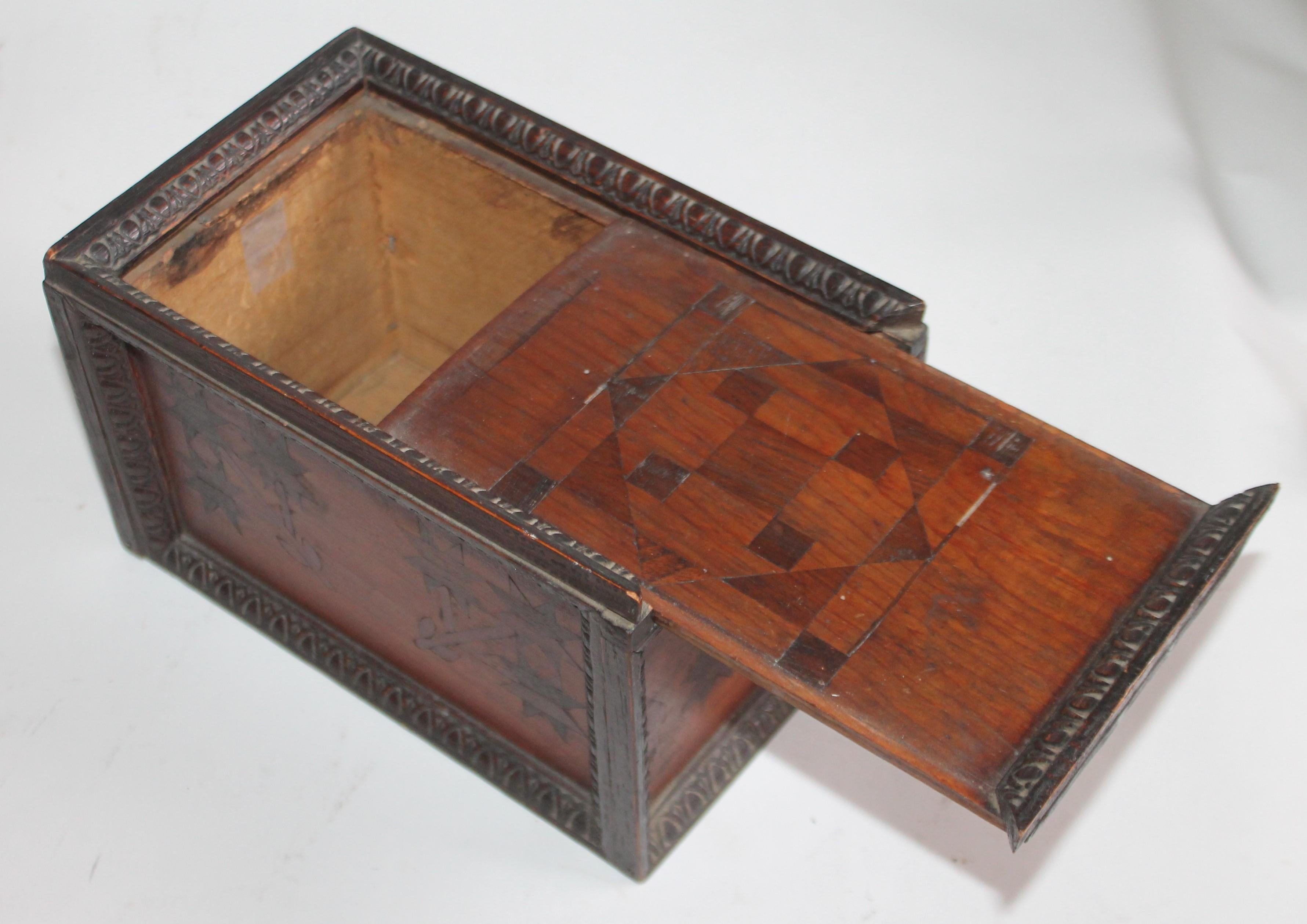 American 19th Century Inlaid Gaming Pieces Box with Slide Top