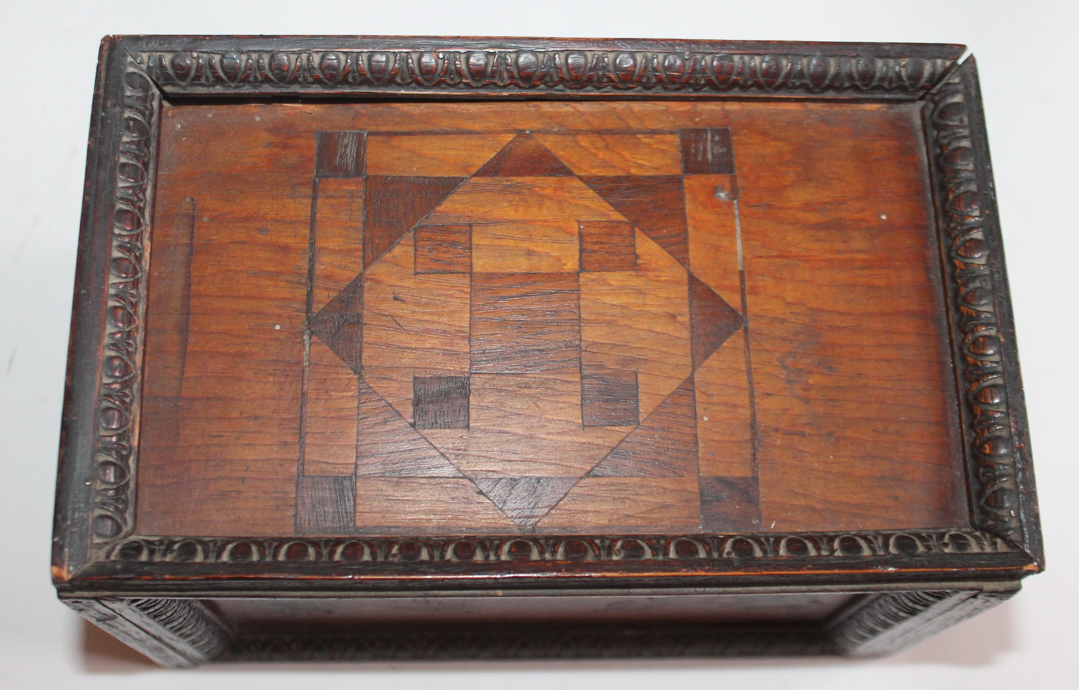 Inlay 19th Century Inlaid Gaming Pieces Box with Slide Top