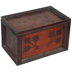 19th Century Inlaid Gaming Pieces Box with Slide Top