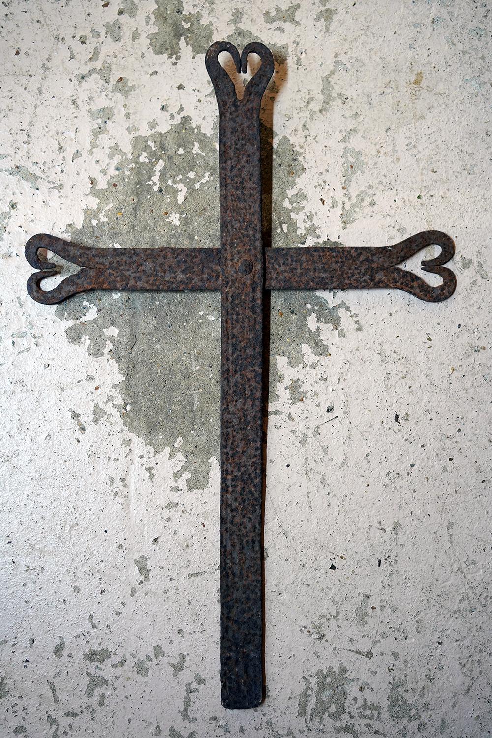 19thC Irish Blacksmith Forged Wrought Iron Cross 7