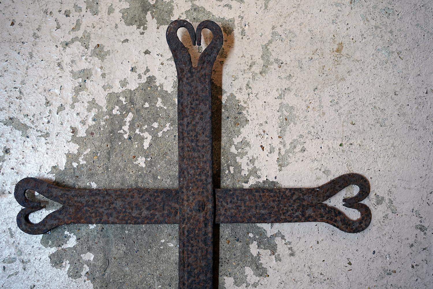 19thC Irish Blacksmith Forged Wrought Iron Cross 1